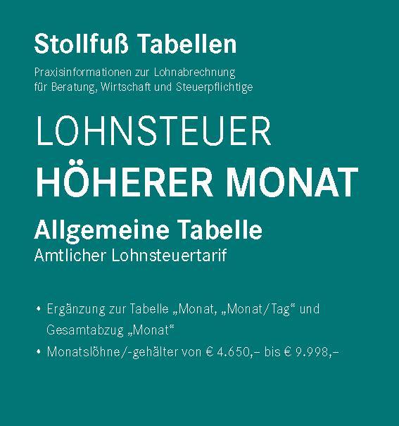 Vorderes Coverbild Tabelle, Lohnsteuer 2025 Höherer Monat