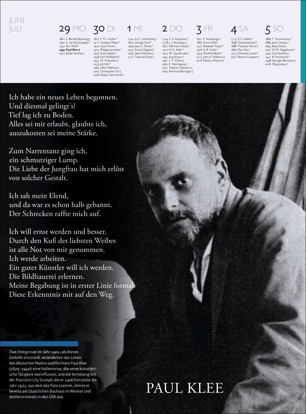 Beispielinhalt (Bild) Der Literatur Kalender Wochenkalender 2026