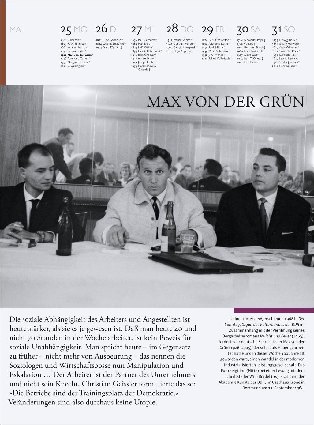 Beispielinhalt (Bild) Der Literatur Kalender Wochenkalender 2026