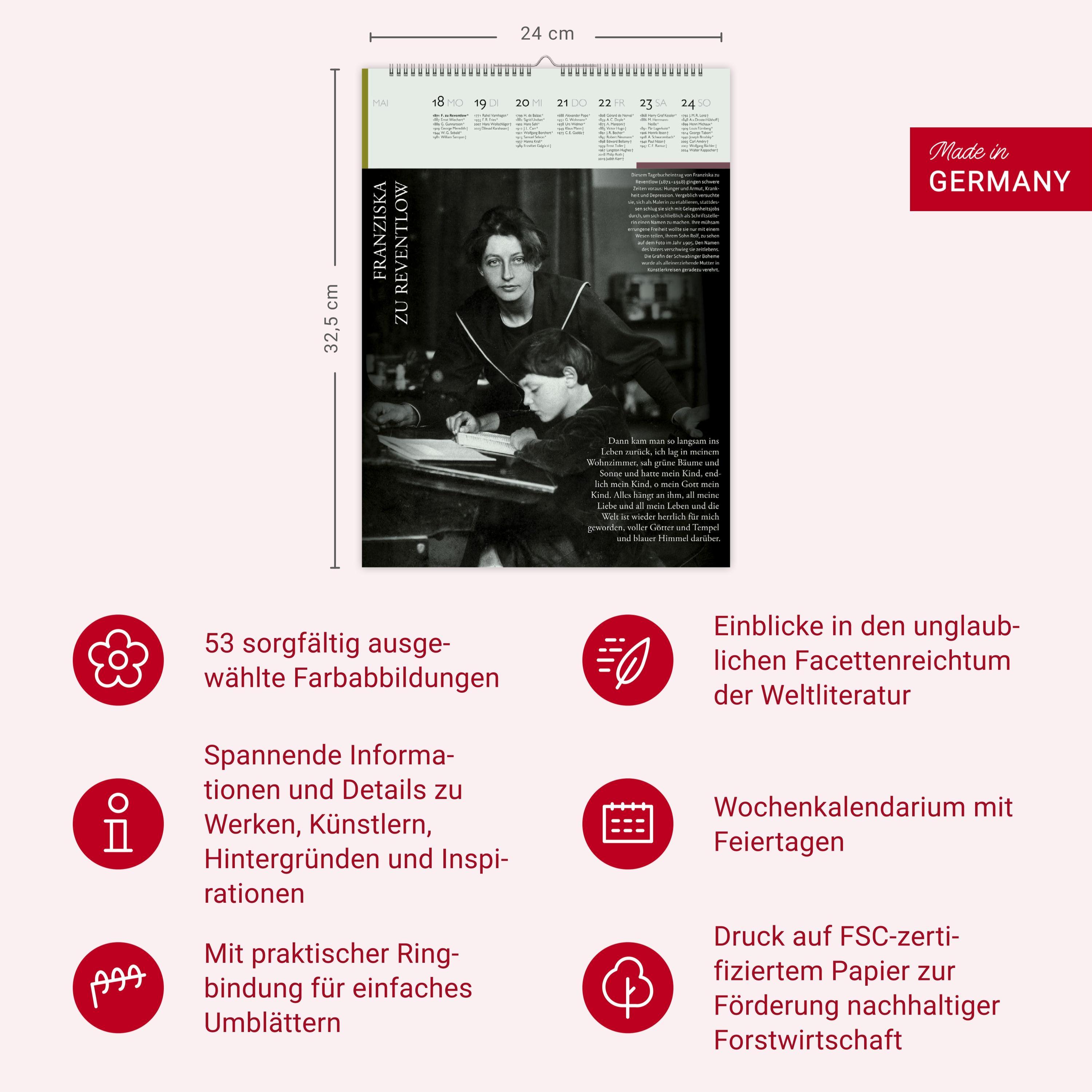 Beispielinhalt (Bild) Der Literatur Kalender Wochenkalender 2026