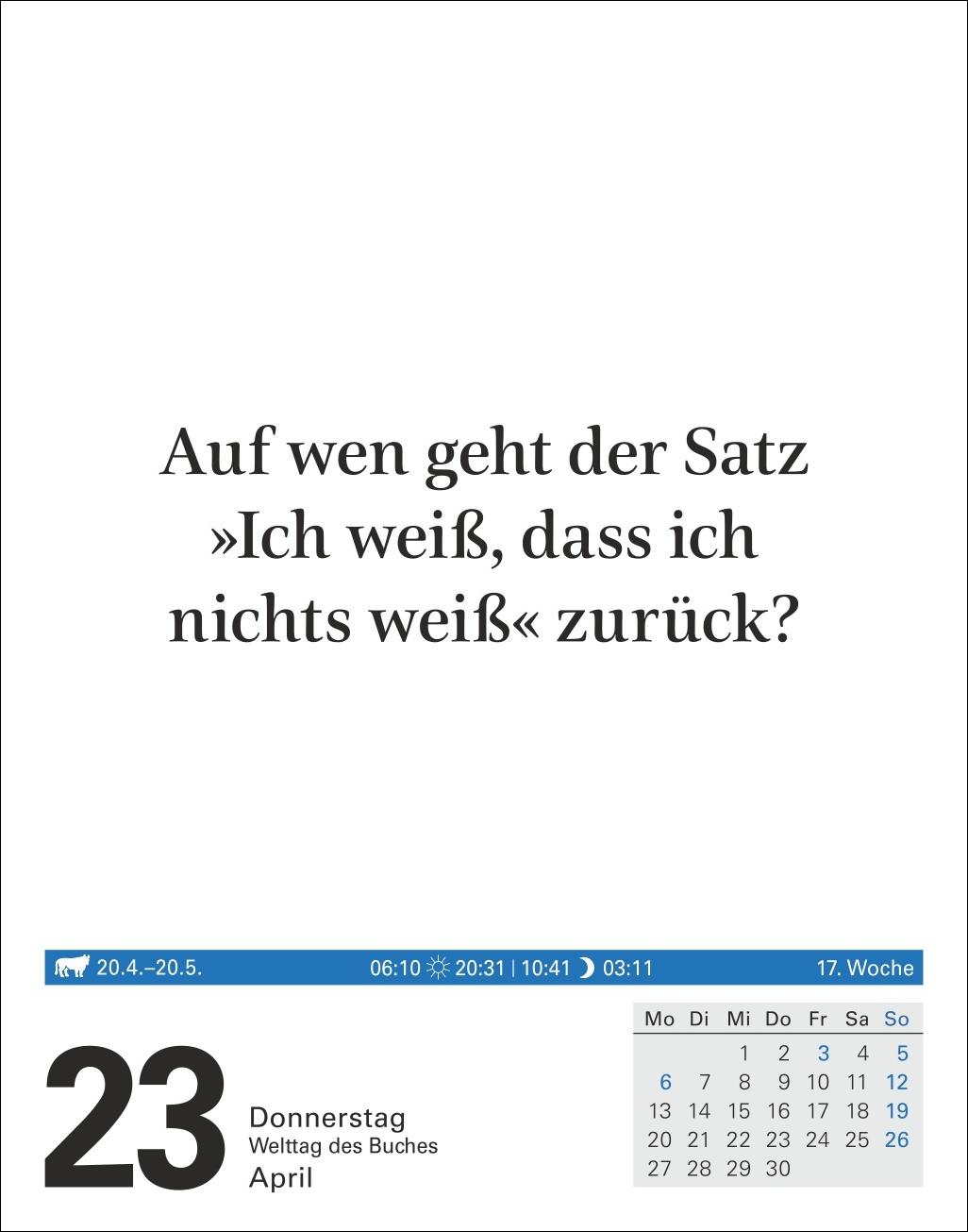 Beispielinhalt (Bild) Wissen Tagesabreißkalender 2026 - Quizfragen aus Geschichte, Politik, Kultur, Technik und Sport