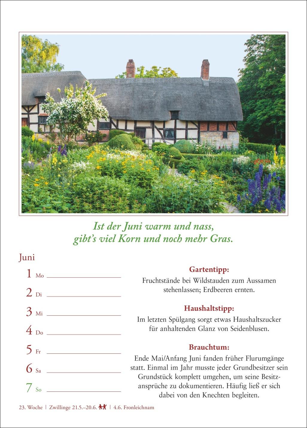 Beispielinhalt (Bild) Bauernweisheiten Wochenkalender 2026 - Bauernregeln, Brauchtum, Gartentipps, Haushaltstipps