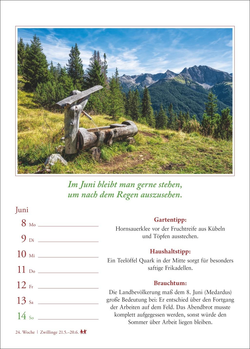 Beispielinhalt (Bild) Bauernweisheiten Wochenkalender 2026 - Bauernregeln, Brauchtum, Gartentipps, Haushaltstipps