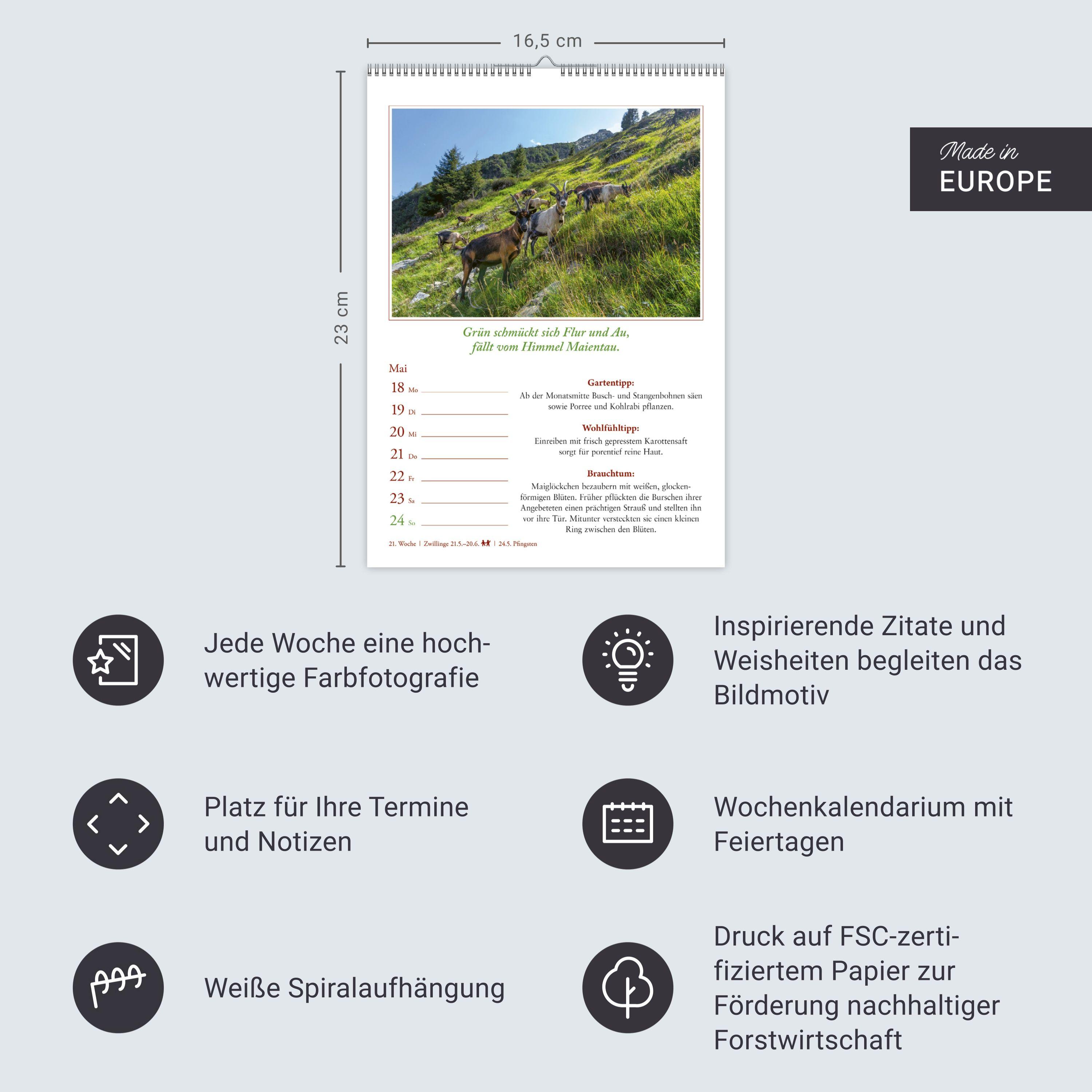 Beispielinhalt (Bild) Bauernweisheiten Wochenkalender 2026 - Bauernregeln, Brauchtum, Gartentipps, Haushaltstipps