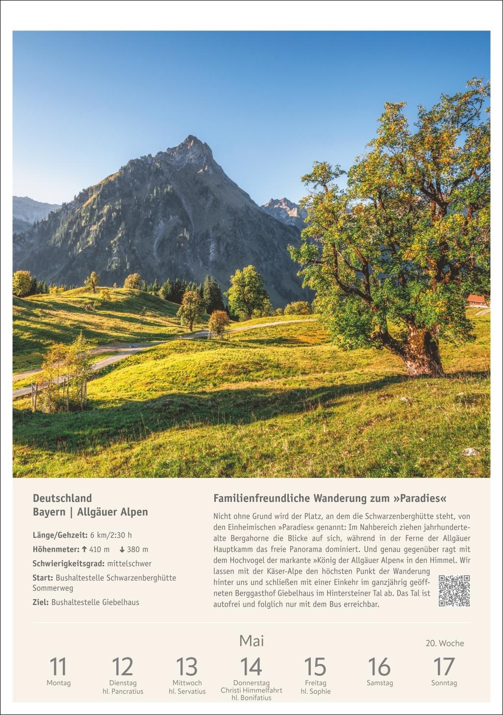Beispielinhalt (Bild) Wanderlust Wochen-Kulturkalender 2026 - 53 Touren von Sylt bis zu den Alpen