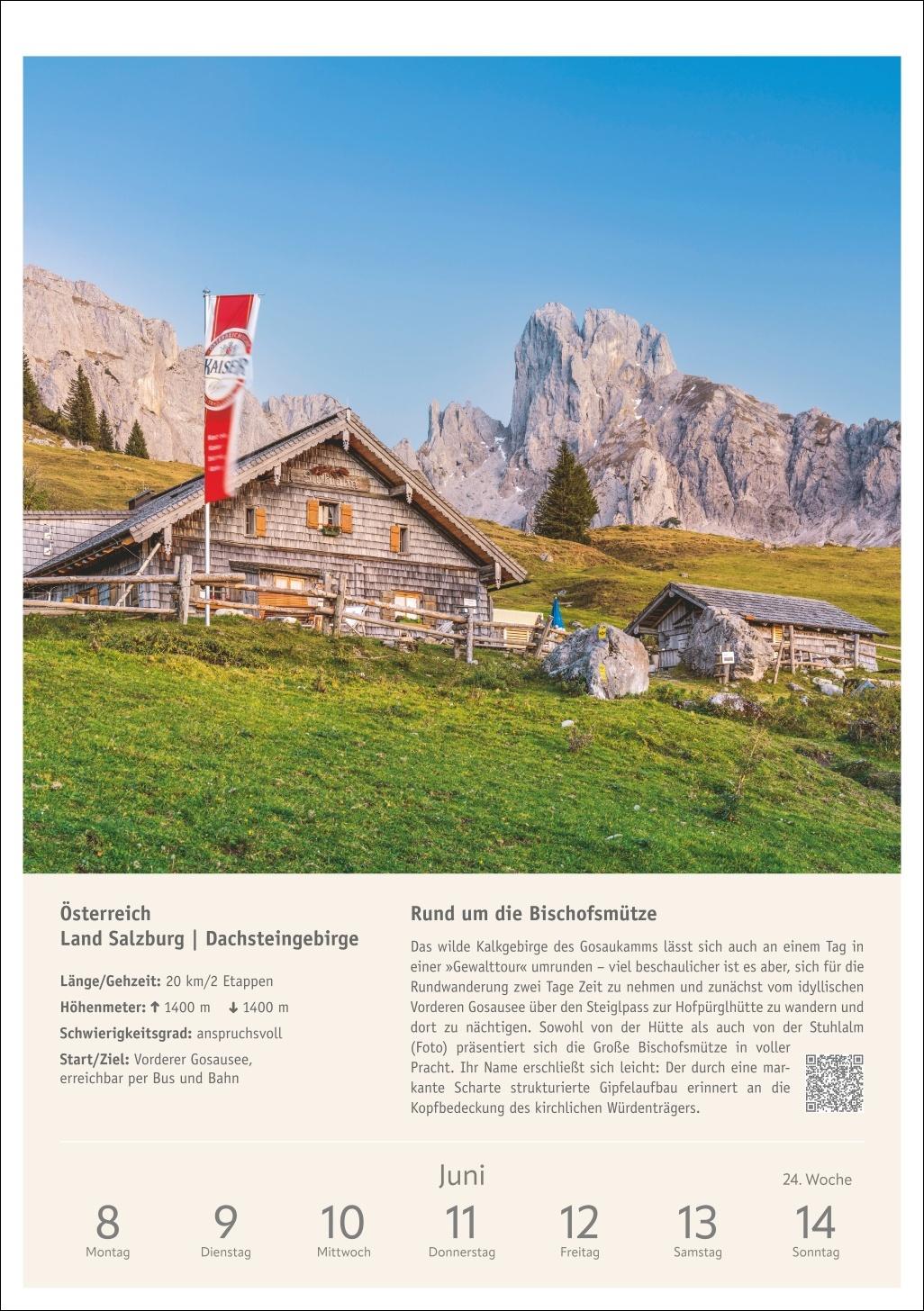 Beispielinhalt (Bild) Wanderlust Wochen-Kulturkalender 2026 - 53 Touren von Sylt bis zu den Alpen