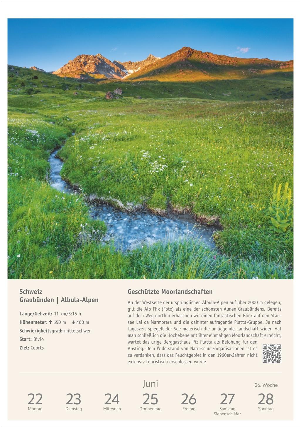 Beispielinhalt (Bild) Wanderlust Wochen-Kulturkalender 2026 - 53 Touren von Sylt bis zu den Alpen