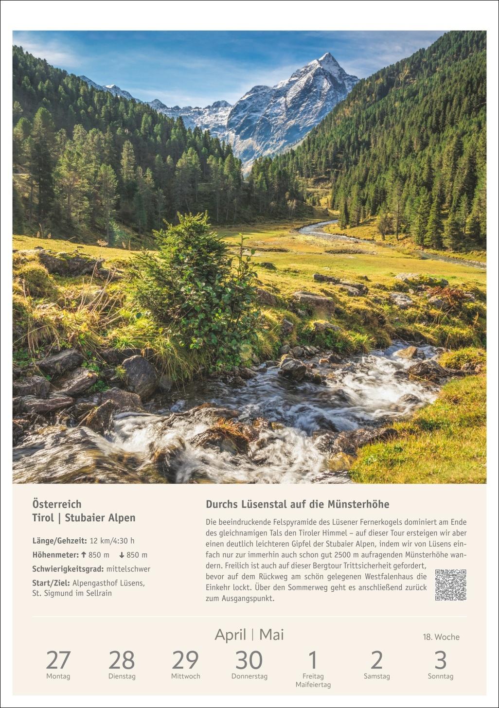 Beispielinhalt (Bild) Wanderlust Wochen-Kulturkalender 2026 - 53 Touren von Sylt bis zu den Alpen