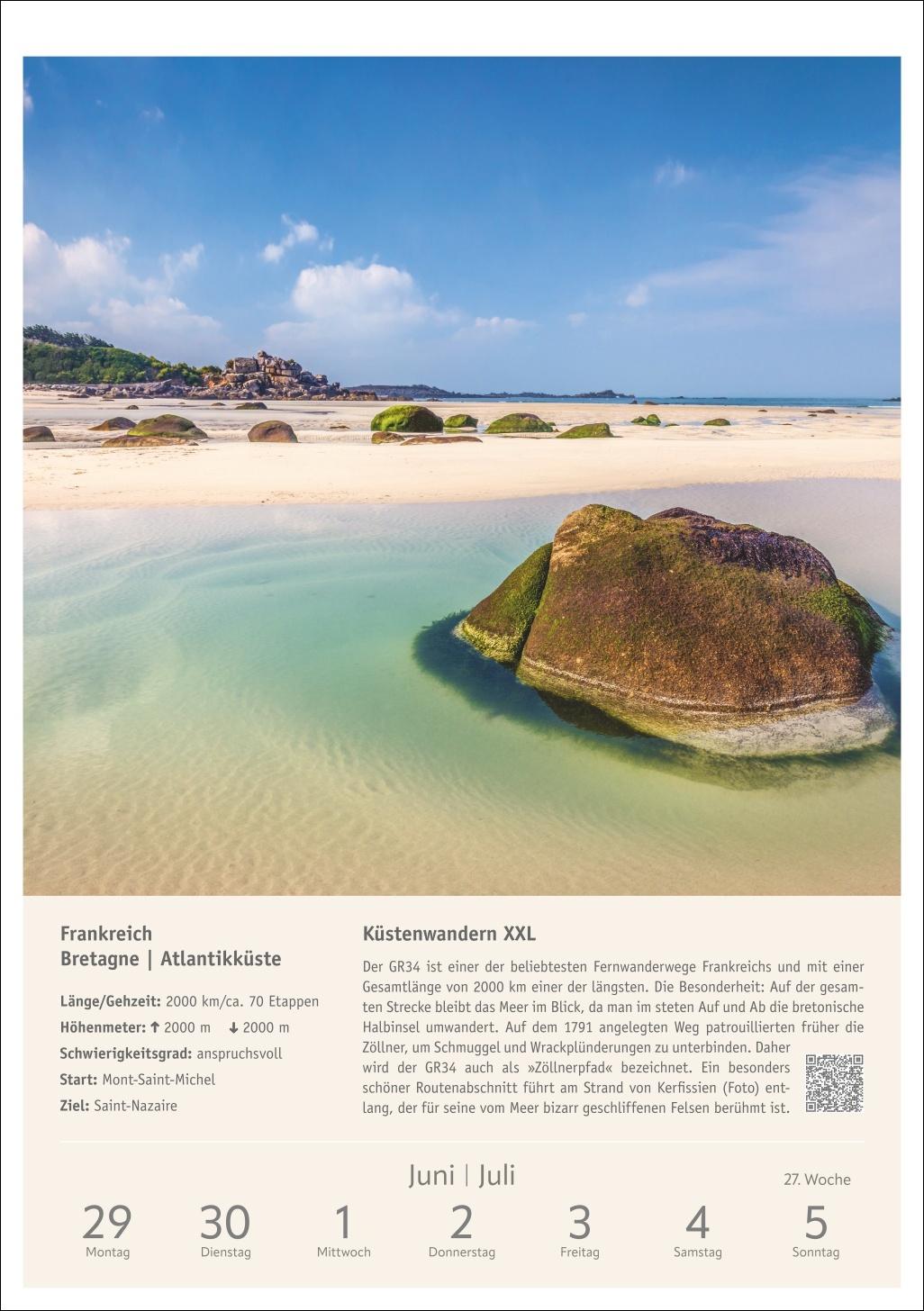 Beispielinhalt (Bild) Wanderlust Wochen-Kulturkalender 2026 - 53 Touren von Sylt bis zu den Alpen