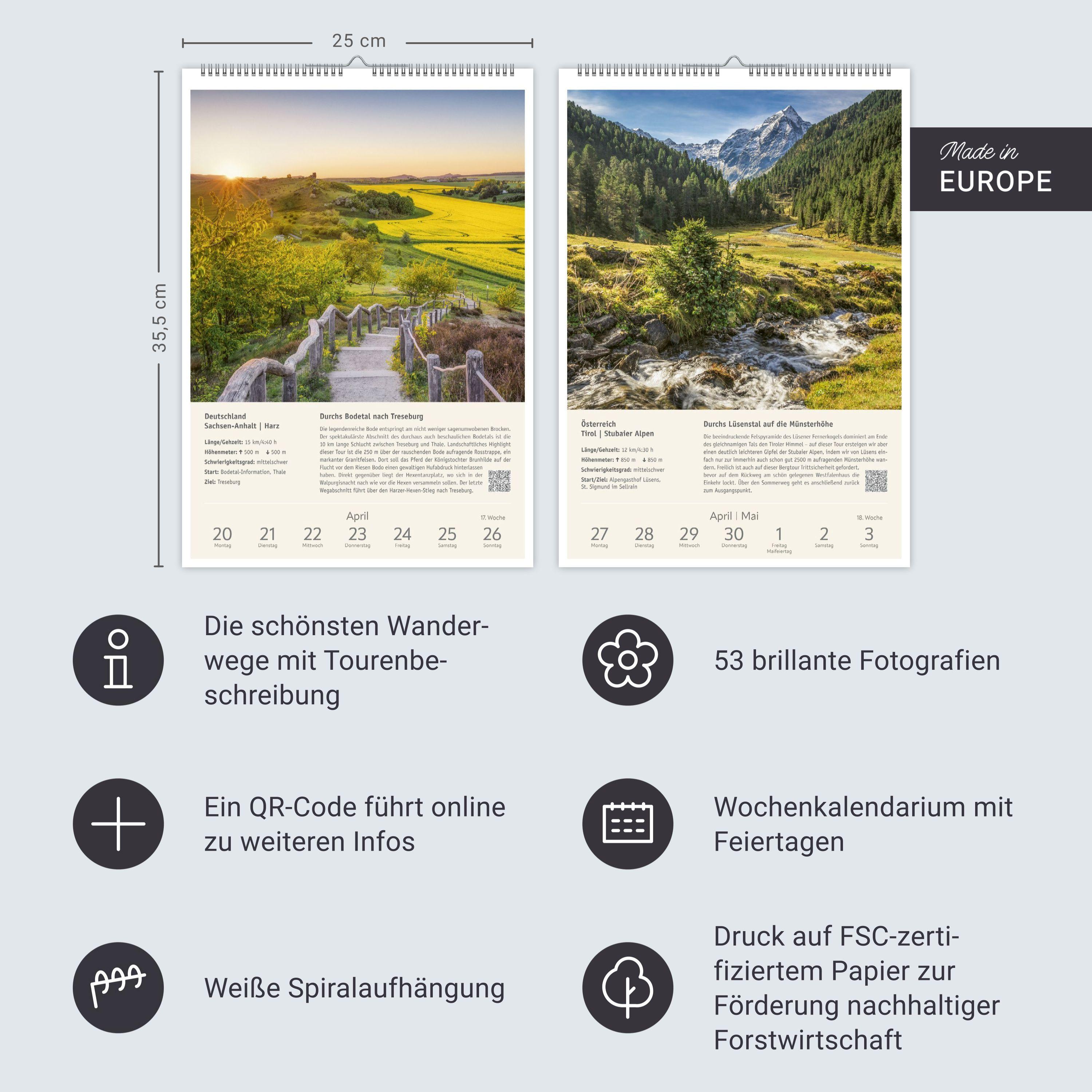 Beispielinhalt (Bild) Wanderlust Wochen-Kulturkalender 2026 - 53 Touren von Sylt bis zu den Alpen