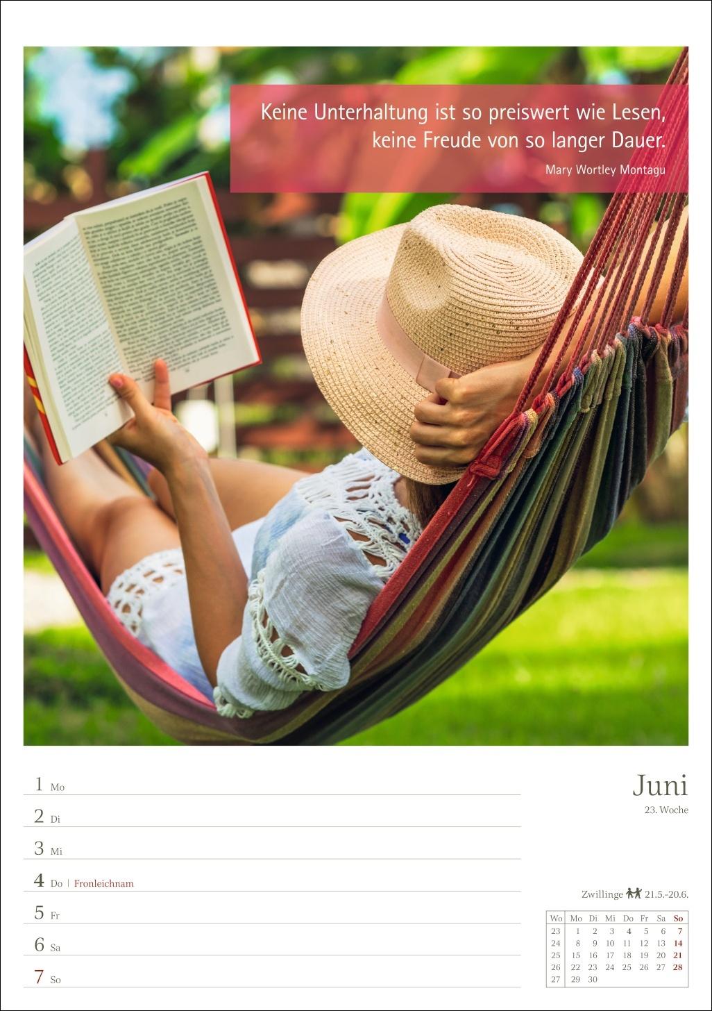 Beispielinhalt (Bild) Leben mit Büchern Wochenplaner 2026 - 53 Blatt mit Weisheit der Woche auf der Rückseite