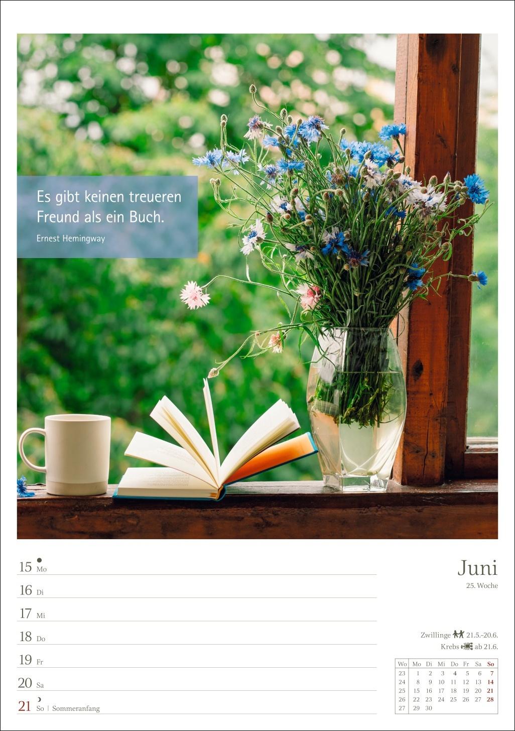 Beispielinhalt (Bild) Leben mit Büchern Wochenplaner 2026 - 53 Blatt mit Weisheit der Woche auf der Rückseite