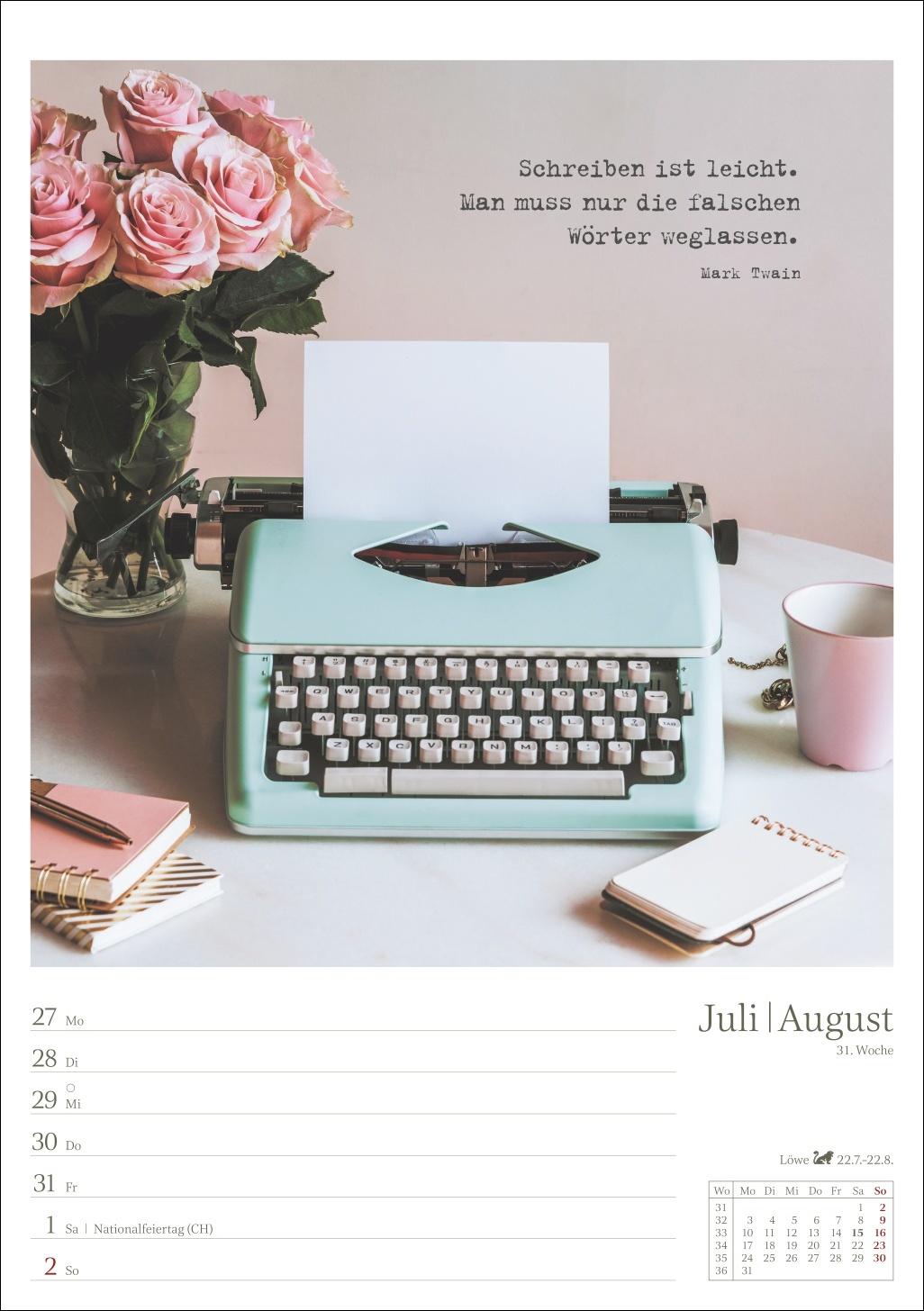 Beispielinhalt (Bild) Leben mit Büchern Wochenplaner 2026 - 53 Blatt mit Weisheit der Woche auf der Rückseite