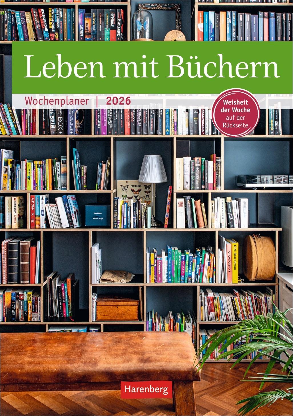 Vorderes Coverbild Leben mit Büchern Wochenplaner 2026 - 53 Blatt mit Weisheit der Woche auf der Rückseite