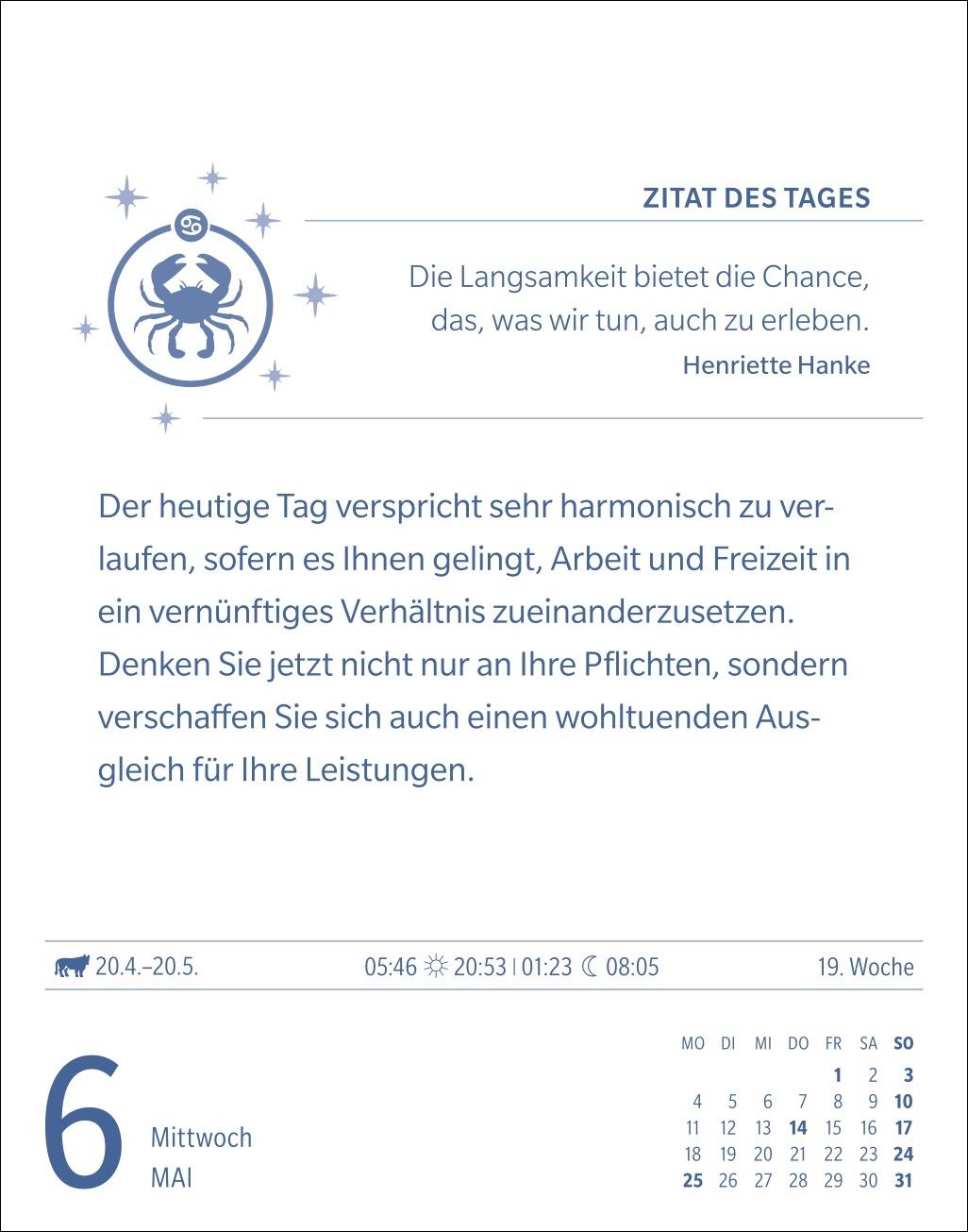 Beispielinhalt (Bild) Krebs Sternzeichenkalender 2026 - Tagesabreißkalender - Ihr Horoskop für jeden Tag