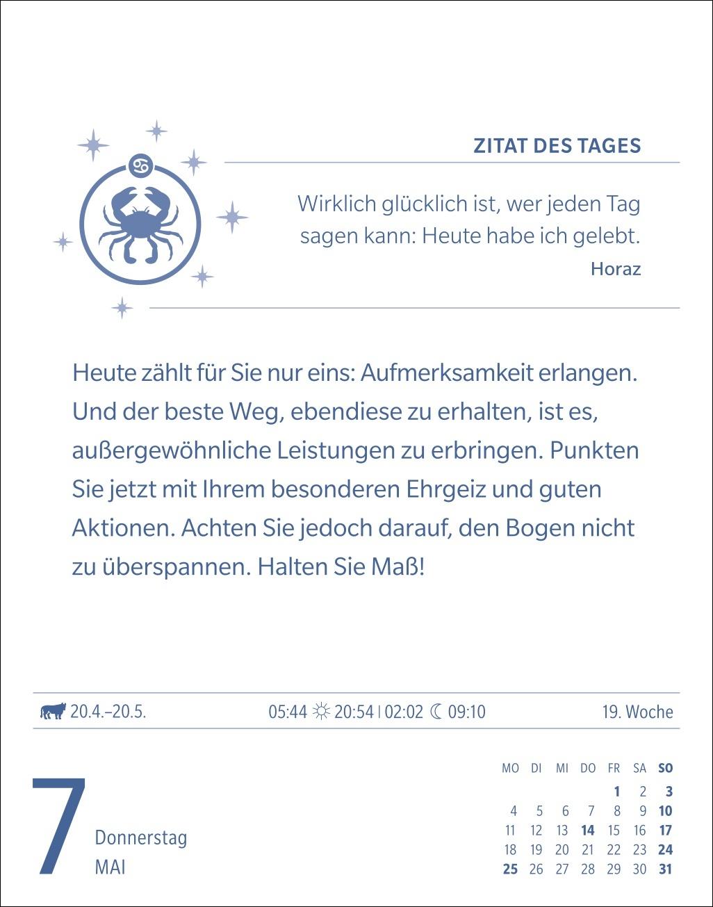 Beispielinhalt (Bild) Krebs Sternzeichenkalender 2026 - Tagesabreißkalender - Ihr Horoskop für jeden Tag