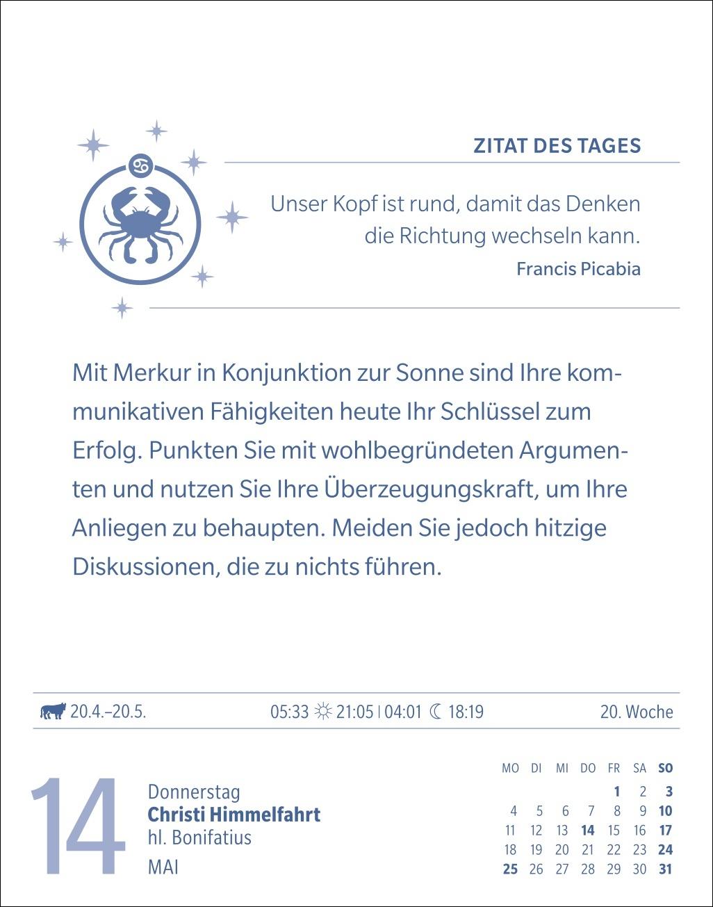 Beispielinhalt (Bild) Krebs Sternzeichenkalender 2026 - Tagesabreißkalender - Ihr Horoskop für jeden Tag