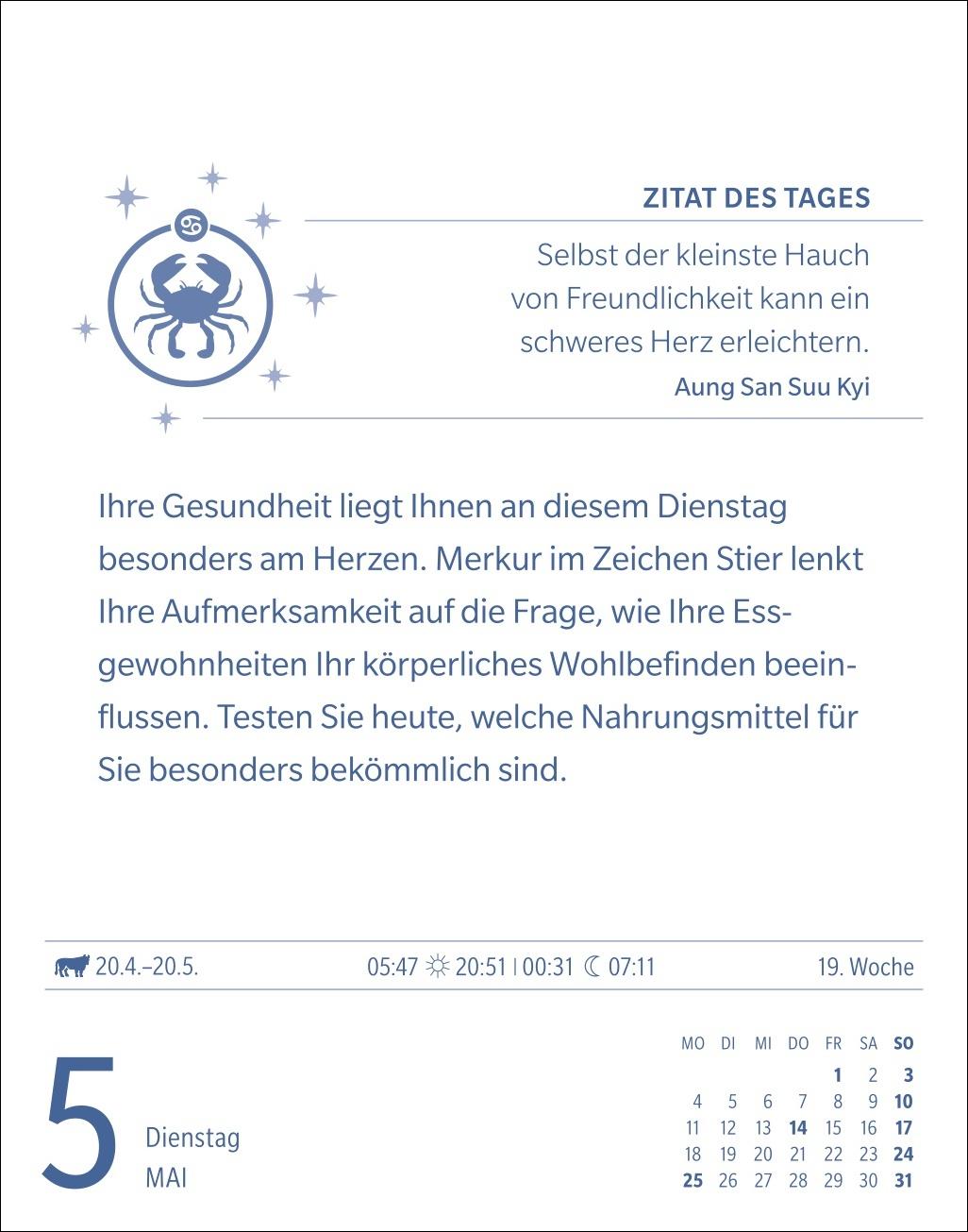 Beispielinhalt (Bild) Krebs Sternzeichenkalender 2026 - Tagesabreißkalender - Ihr Horoskop für jeden Tag