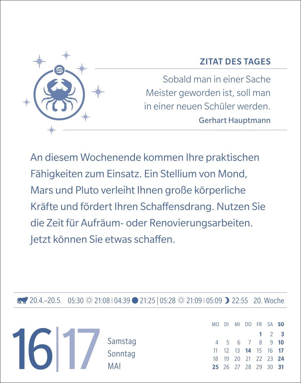 Beispielinhalt (Bild) Krebs Sternzeichenkalender 2026 - Tagesabreißkalender - Ihr Horoskop für jeden Tag