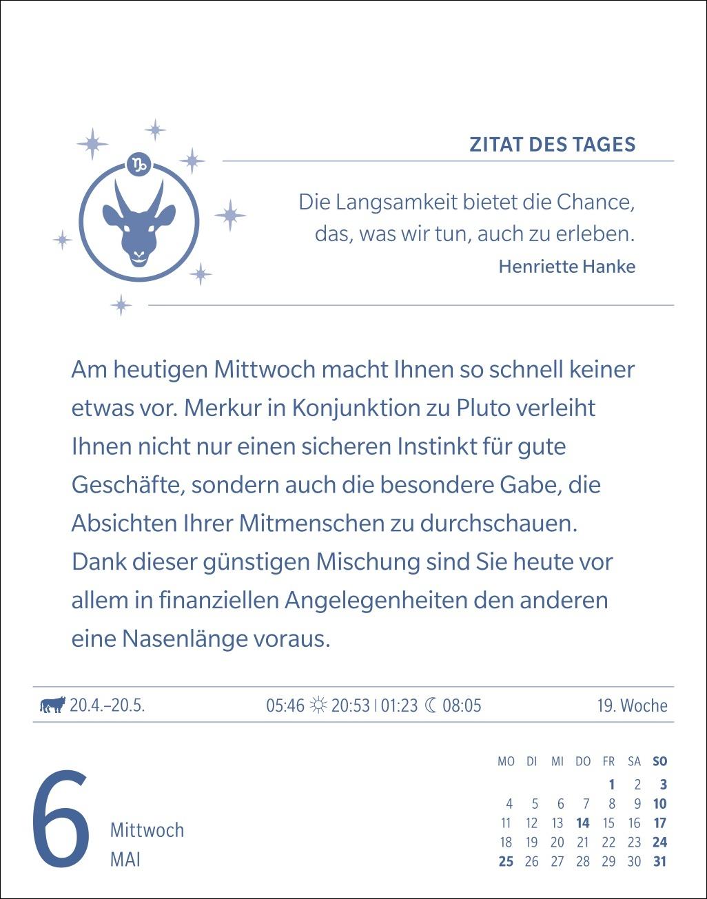 Beispielinhalt (Bild) Steinbock Sternzeichenkalender 2026 - Tagesabreißkalender - Ihr Horoskop für jeden Tag
