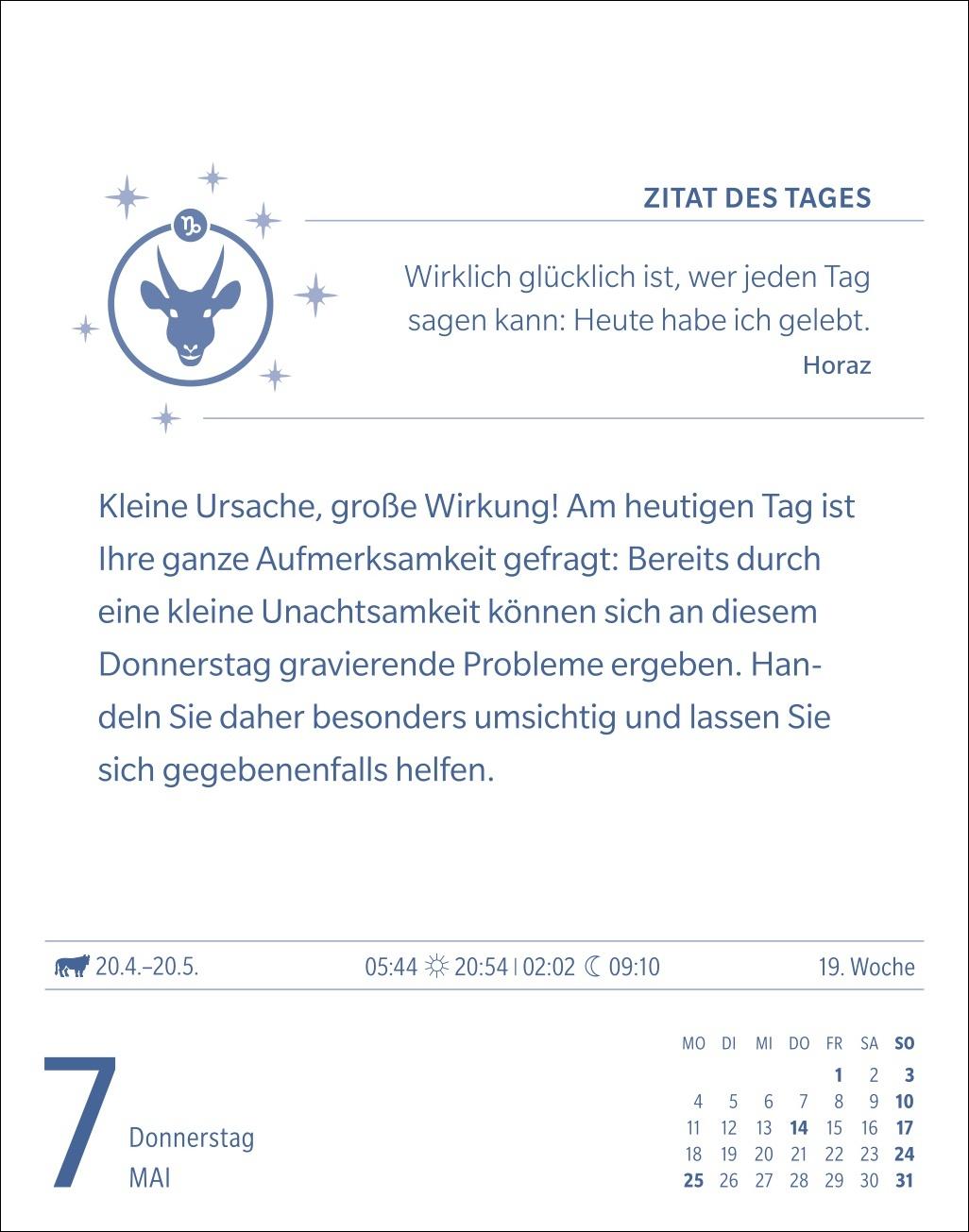 Beispielinhalt (Bild) Steinbock Sternzeichenkalender 2026 - Tagesabreißkalender - Ihr Horoskop für jeden Tag