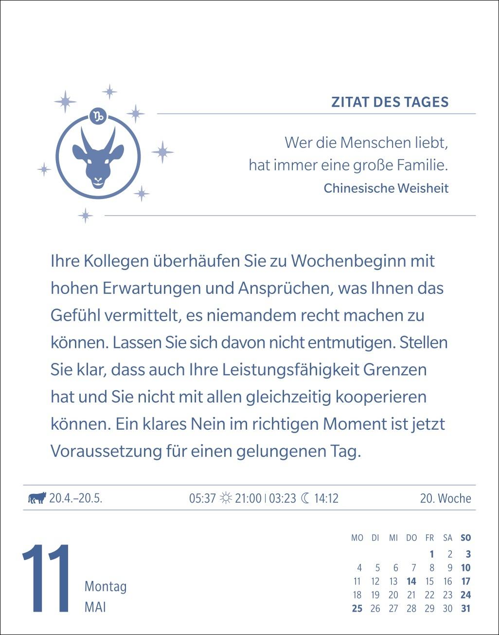 Beispielinhalt (Bild) Steinbock Sternzeichenkalender 2026 - Tagesabreißkalender - Ihr Horoskop für jeden Tag