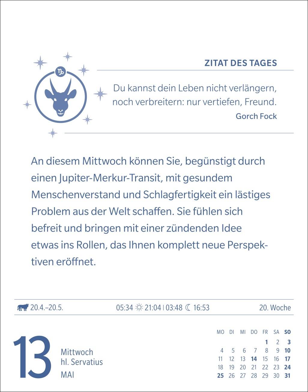 Beispielinhalt (Bild) Steinbock Sternzeichenkalender 2026 - Tagesabreißkalender - Ihr Horoskop für jeden Tag