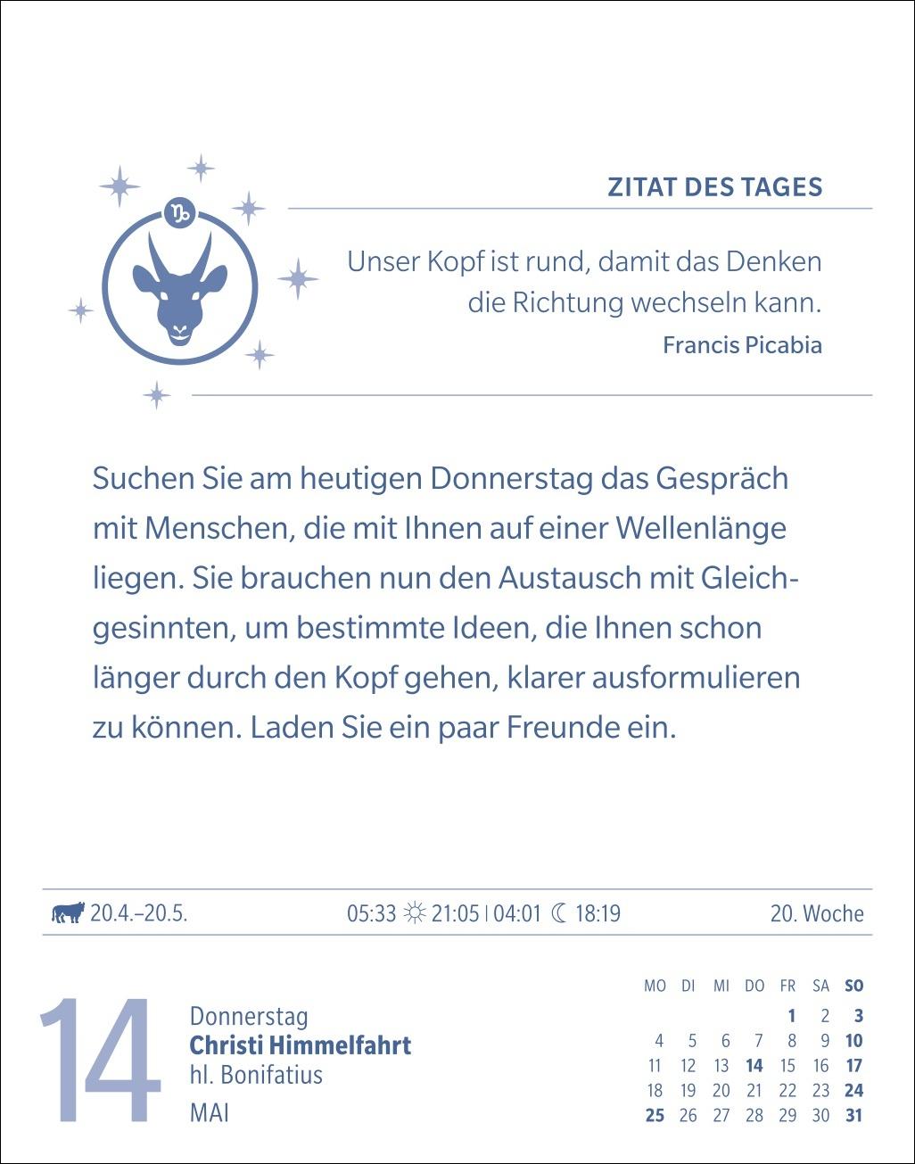 Beispielinhalt (Bild) Steinbock Sternzeichenkalender 2026 - Tagesabreißkalender - Ihr Horoskop für jeden Tag