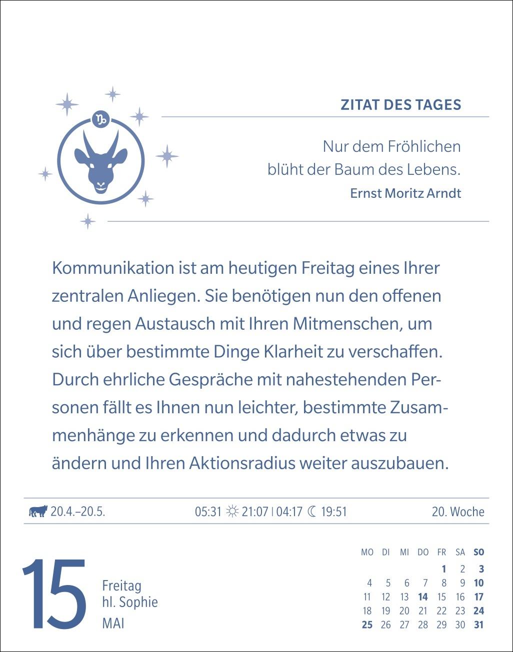 Beispielinhalt (Bild) Steinbock Sternzeichenkalender 2026 - Tagesabreißkalender - Ihr Horoskop für jeden Tag