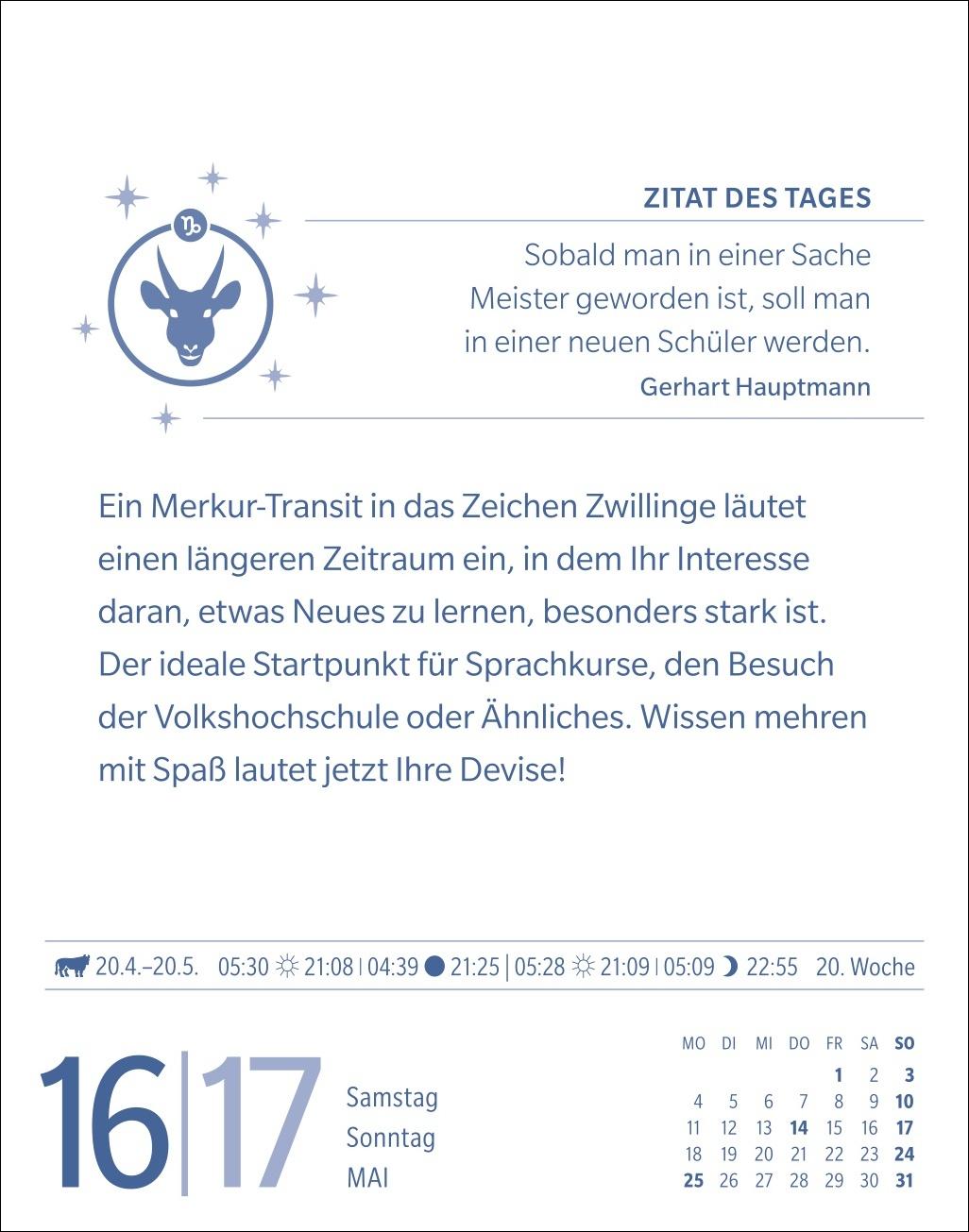 Beispielinhalt (Bild) Steinbock Sternzeichenkalender 2026 - Tagesabreißkalender - Ihr Horoskop für jeden Tag