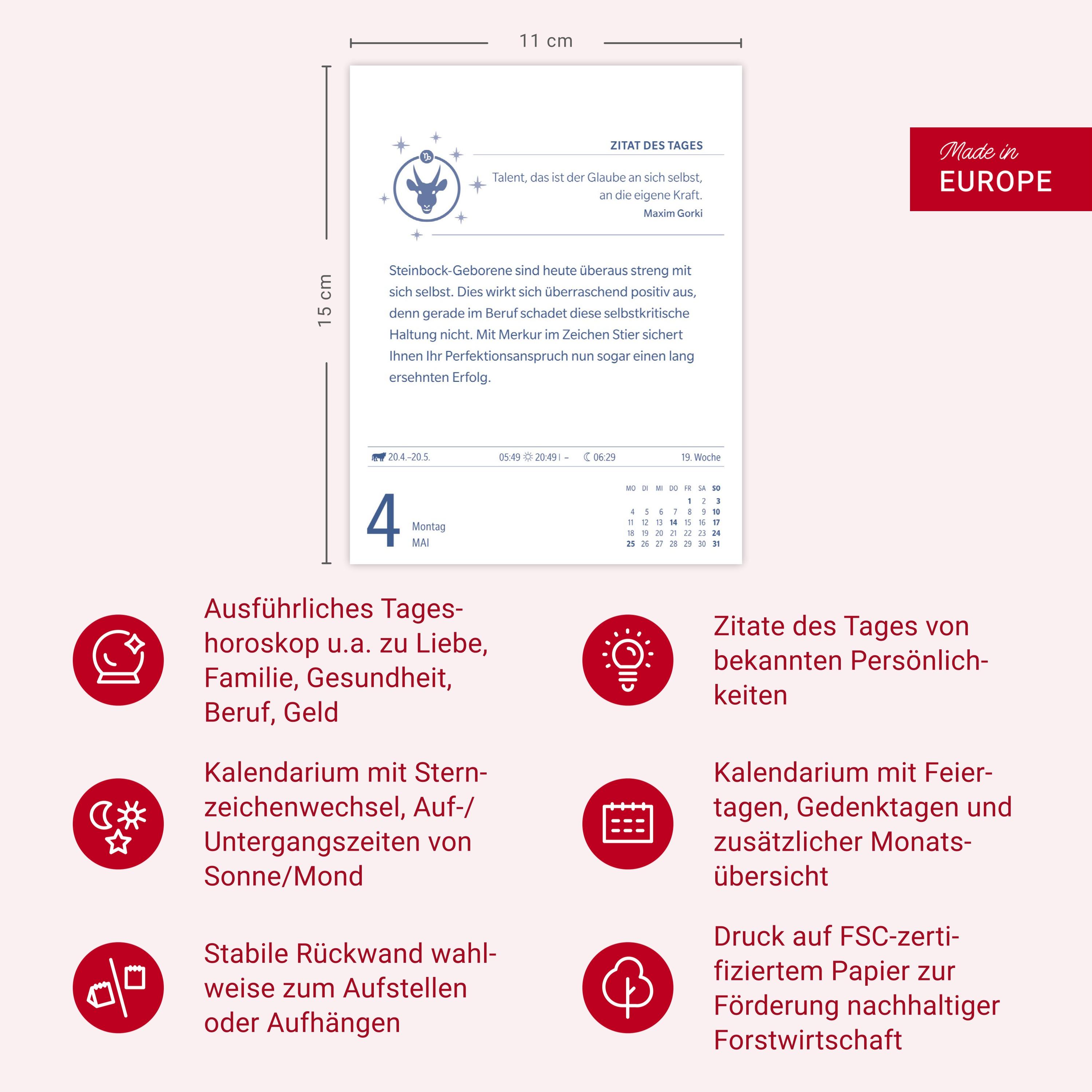Beispielinhalt (Bild) Steinbock Sternzeichenkalender 2026 - Tagesabreißkalender - Ihr Horoskop für jeden Tag