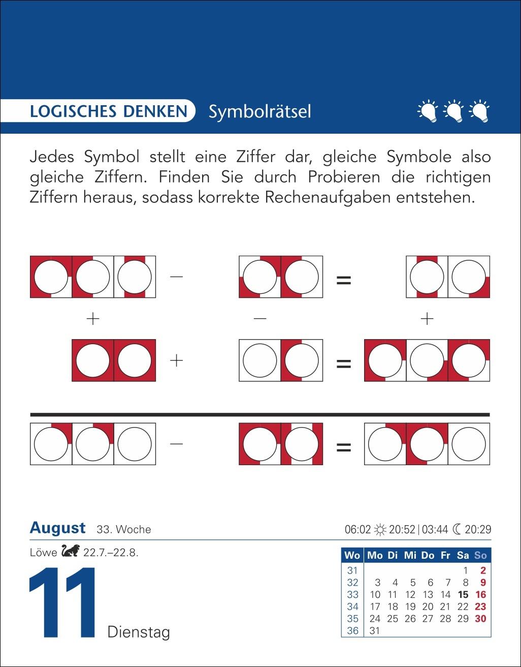 Beispielinhalt (Bild) Brain Jogging Tagesabreißkalender 2026 - Gedächtnis, Konzentration, Logik