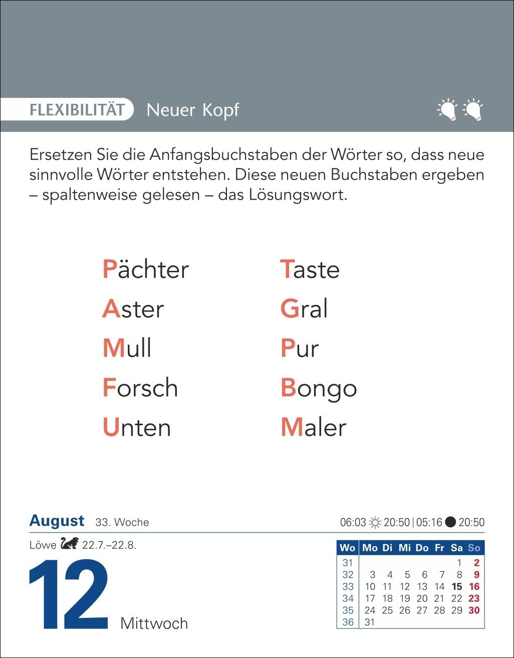 Beispielinhalt (Bild) Brain Jogging Tagesabreißkalender 2026 - Gedächtnis, Konzentration, Logik