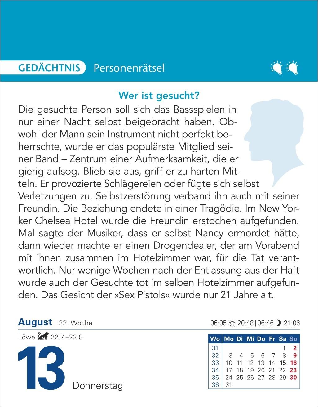 Beispielinhalt (Bild) Brain Jogging Tagesabreißkalender 2026 - Gedächtnis, Konzentration, Logik