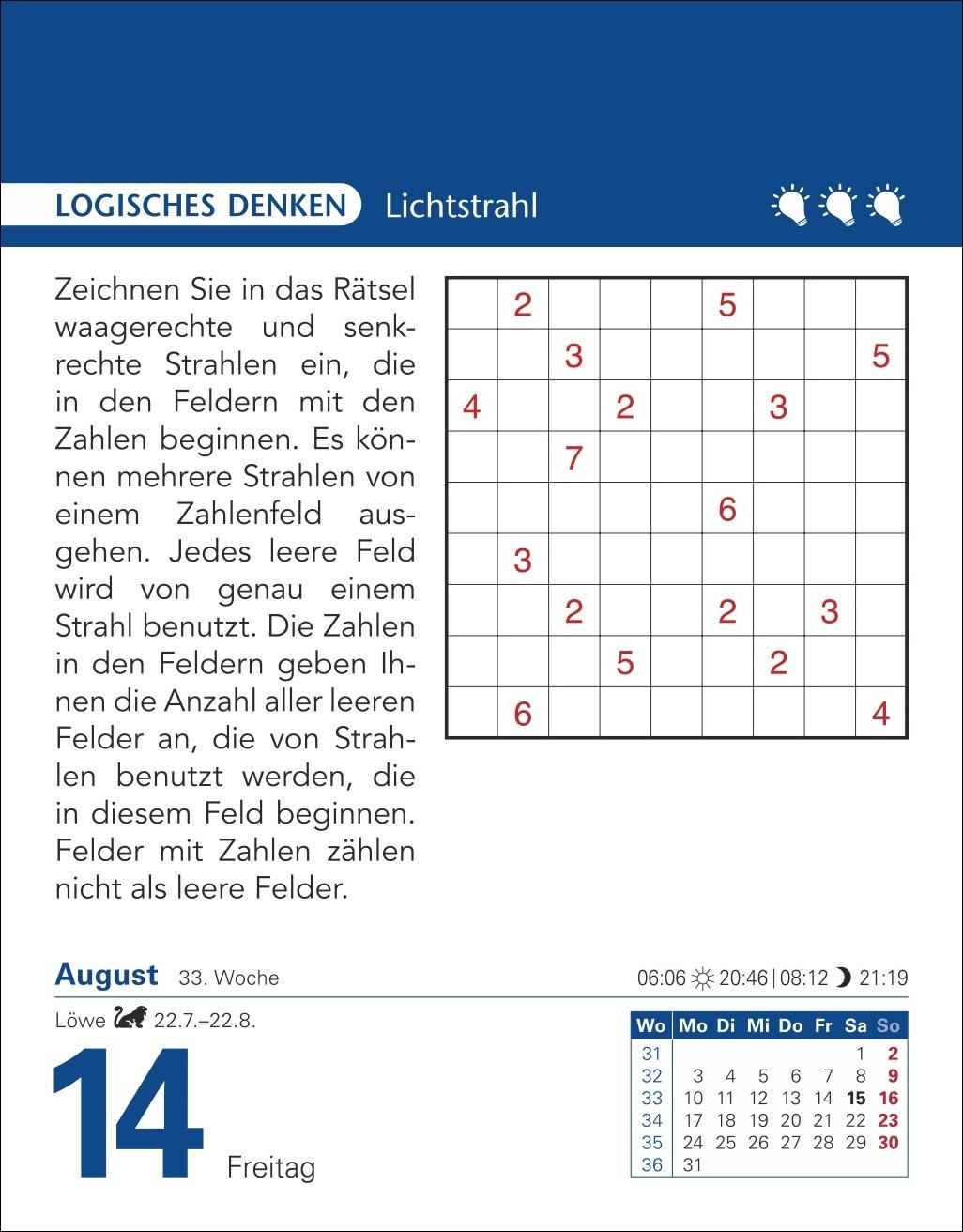 Beispielinhalt (Bild) Brain Jogging Tagesabreißkalender 2026 - Gedächtnis, Konzentration, Logik