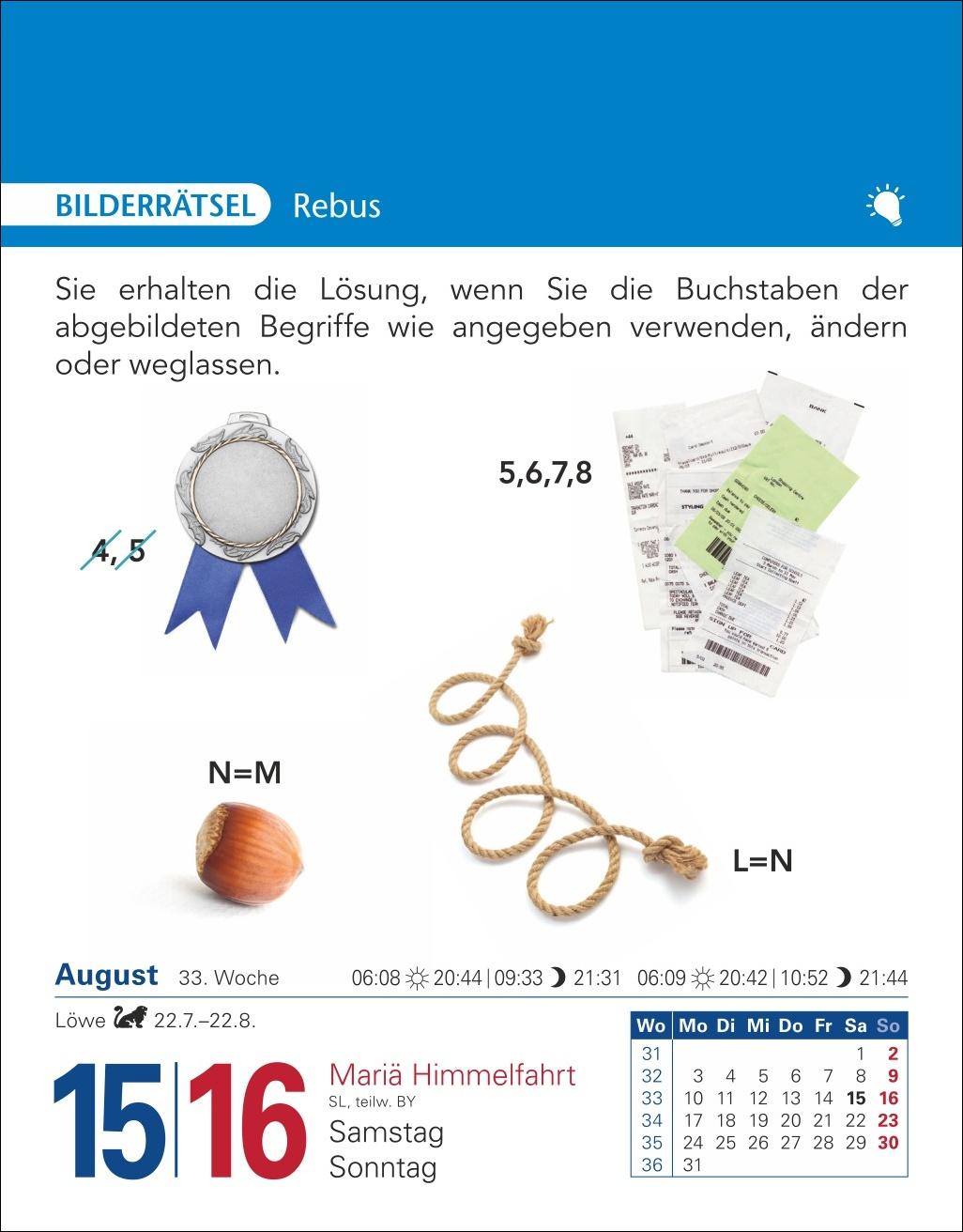 Beispielinhalt (Bild) Brain Jogging Tagesabreißkalender 2026 - Gedächtnis, Konzentration, Logik