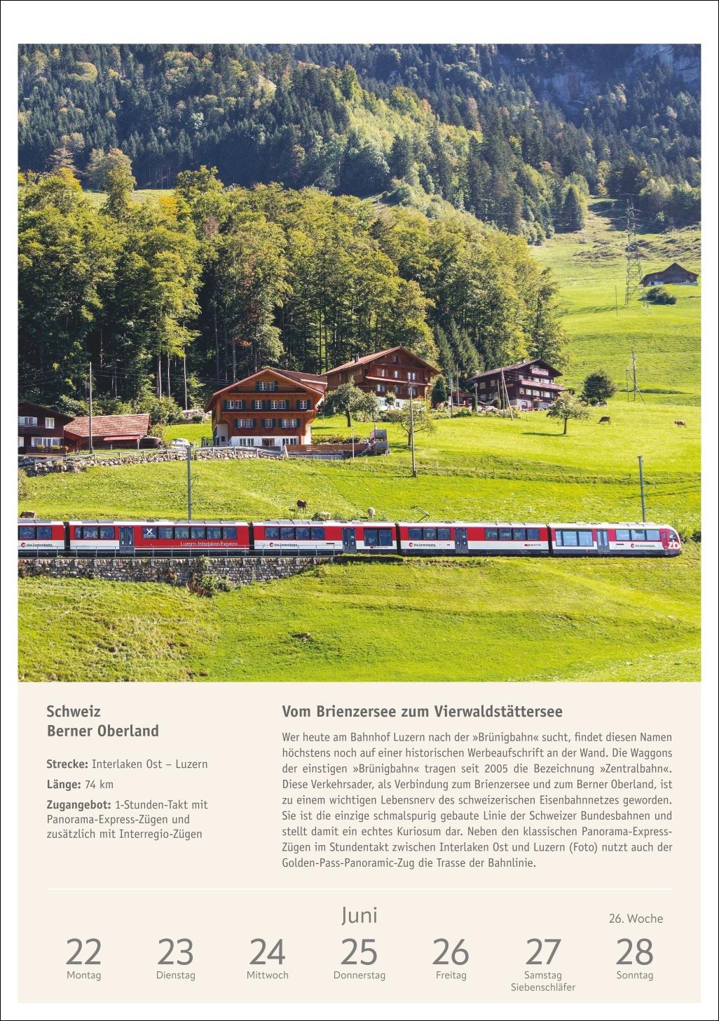 Beispielinhalt (Bild) Zugreiselust Wochen-Kulturkalender 2026 - 53 unvergessliche Reiseerlebnisse