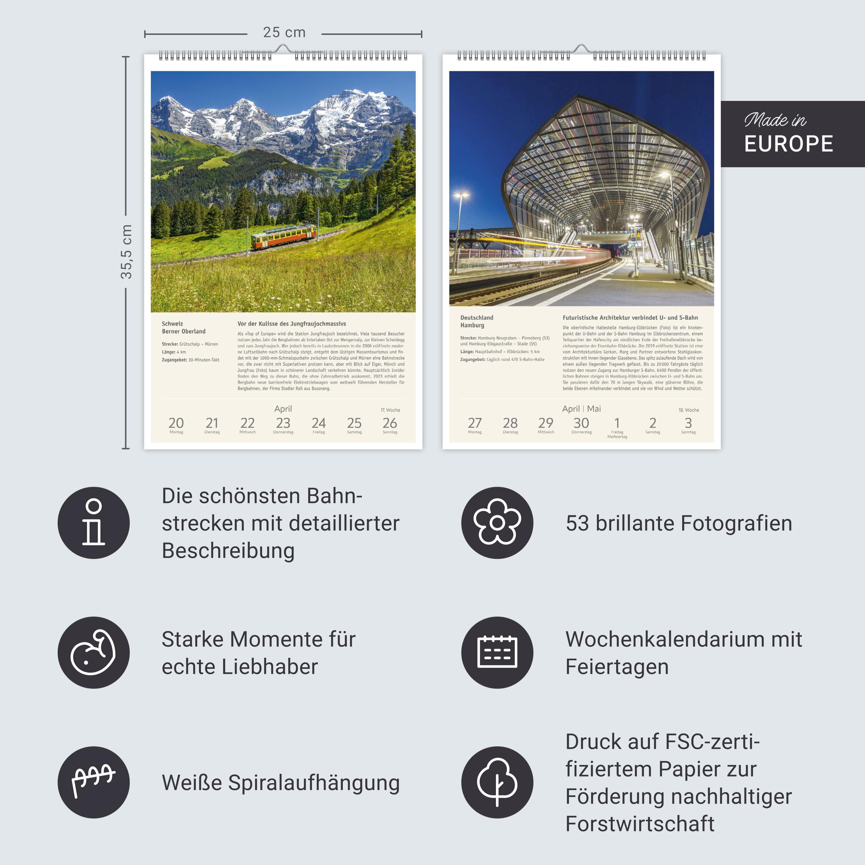 Beispielinhalt (Bild) Zugreiselust Wochen-Kulturkalender 2026 - 53 unvergessliche Reiseerlebnisse