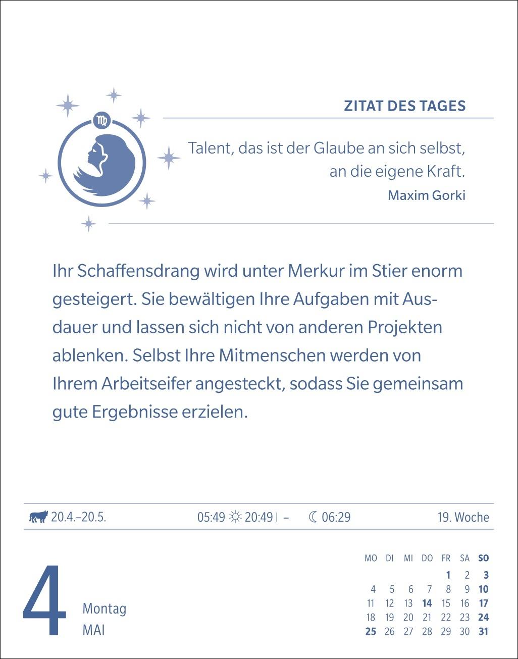 Beispielinhalt (Bild) Jungfrau Sternzeichenkalender 2026 - Tagesabreißkalender - Ihr Horoskop für jeden Tag