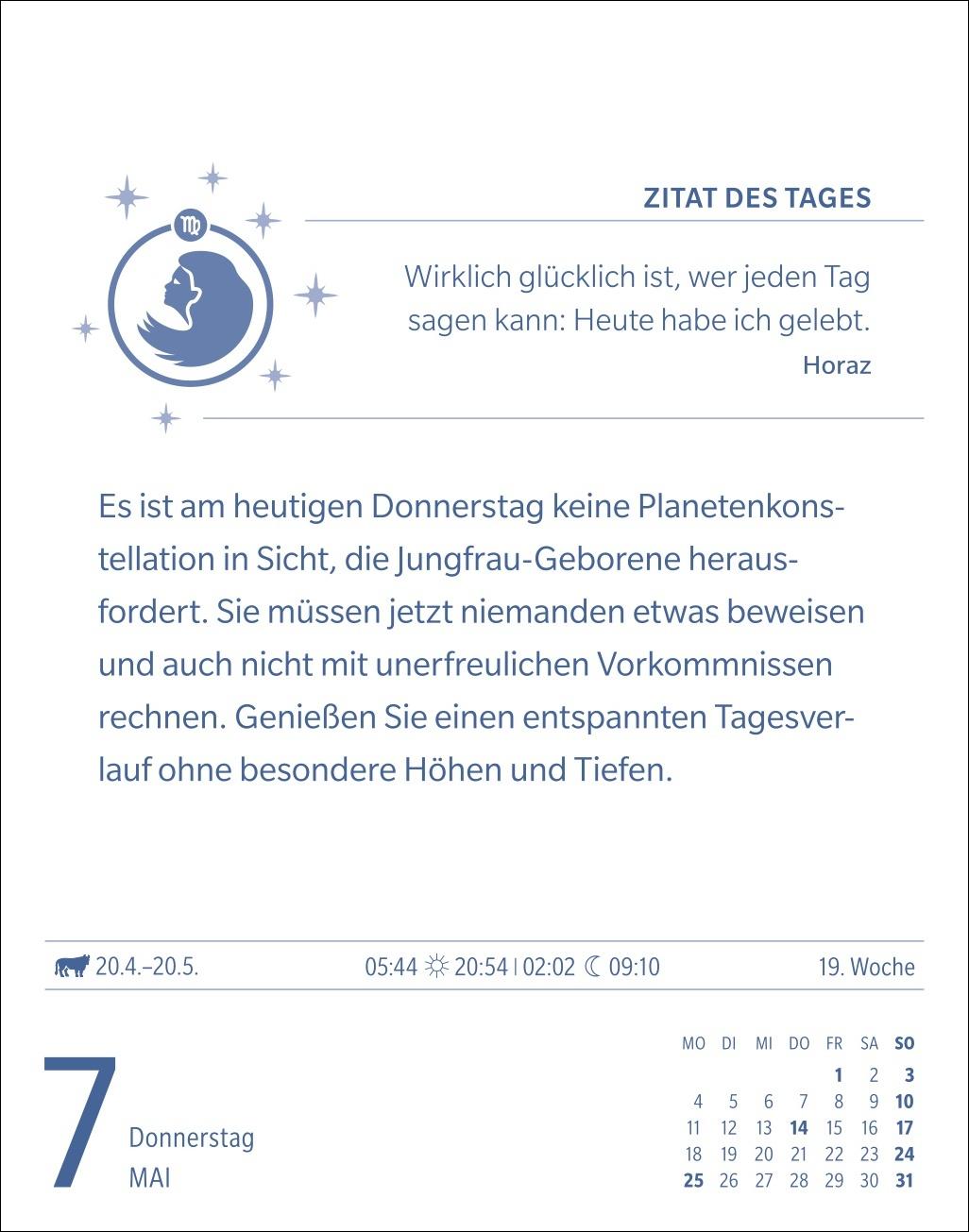 Beispielinhalt (Bild) Jungfrau Sternzeichenkalender 2026 - Tagesabreißkalender - Ihr Horoskop für jeden Tag