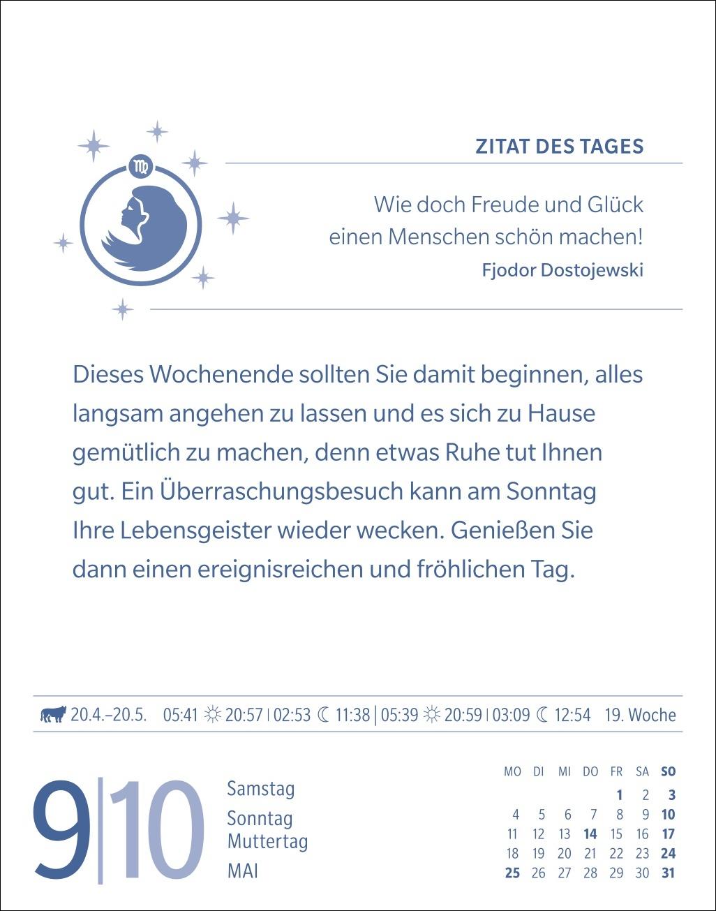 Beispielinhalt (Bild) Jungfrau Sternzeichenkalender 2026 - Tagesabreißkalender - Ihr Horoskop für jeden Tag