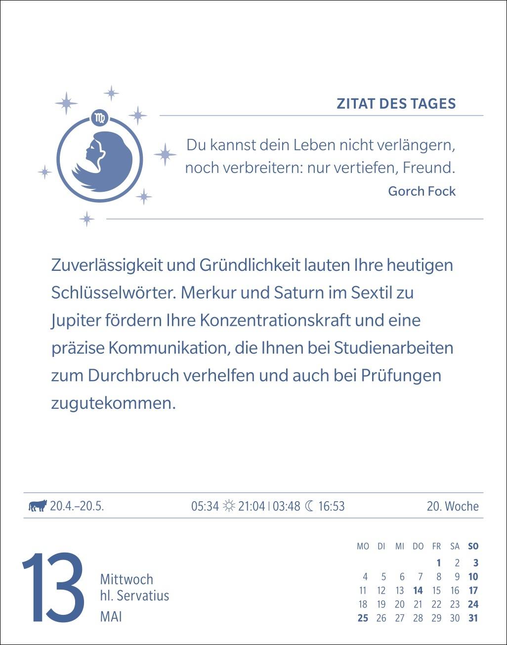 Beispielinhalt (Bild) Jungfrau Sternzeichenkalender 2026 - Tagesabreißkalender - Ihr Horoskop für jeden Tag