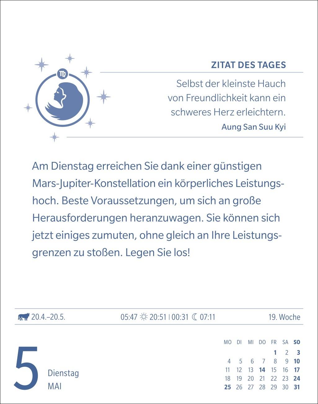 Beispielinhalt (Bild) Jungfrau Sternzeichenkalender 2026 - Tagesabreißkalender - Ihr Horoskop für jeden Tag