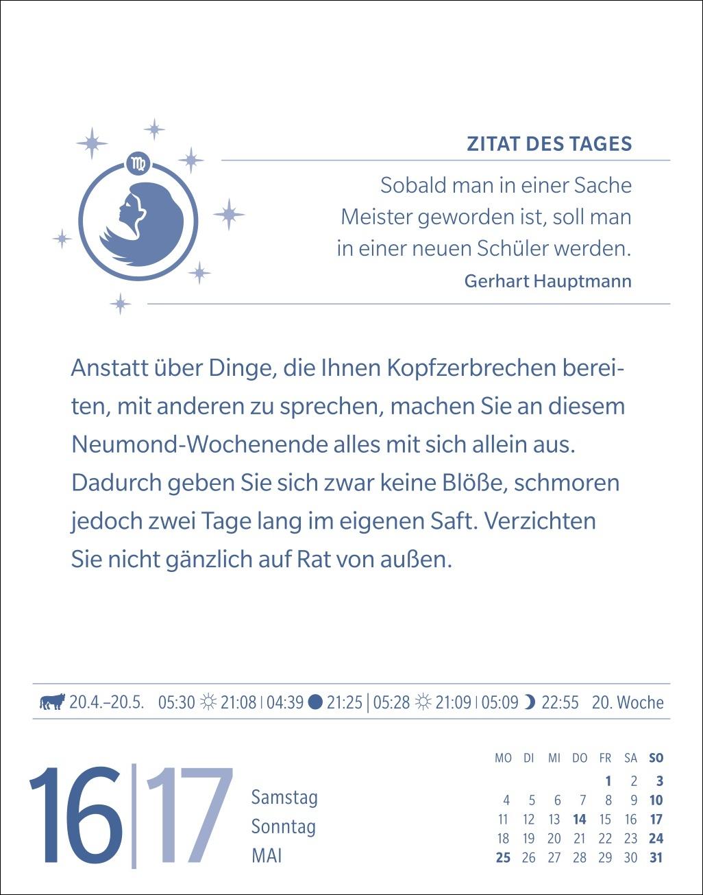 Beispielinhalt (Bild) Jungfrau Sternzeichenkalender 2026 - Tagesabreißkalender - Ihr Horoskop für jeden Tag