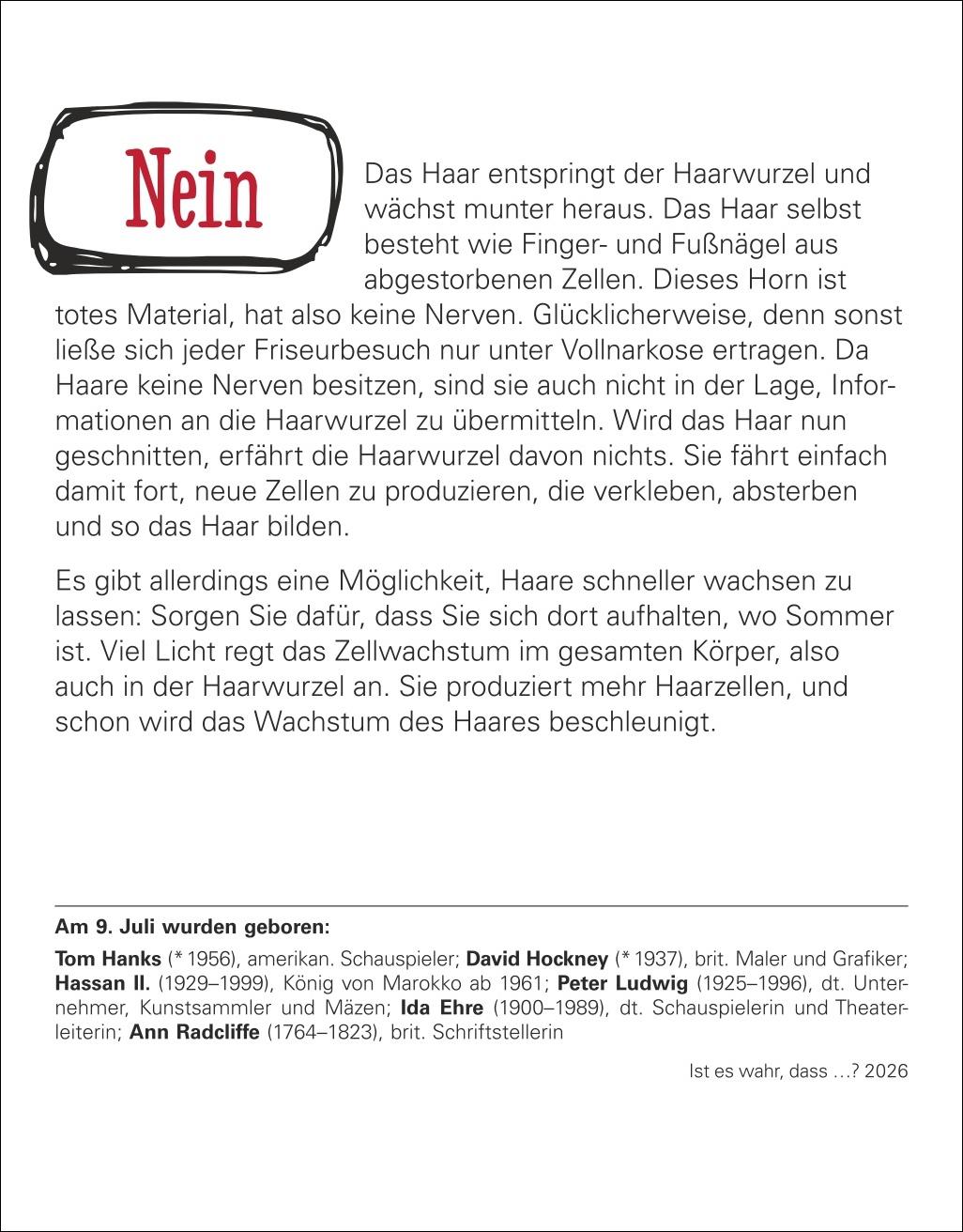 Beispielinhalt (Bild) Ist es wahr, dass ...? Tagesabreißkalender 2026 - Alltagswissen auf dem Prüfstand