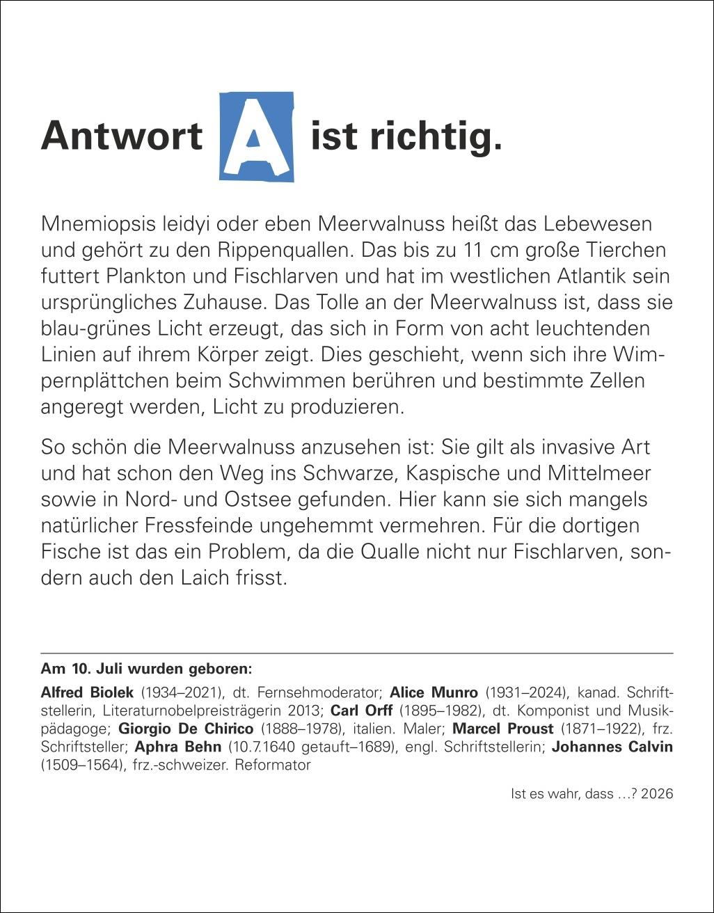 Beispielinhalt (Bild) Ist es wahr, dass ...? Tagesabreißkalender 2026 - Alltagswissen auf dem Prüfstand