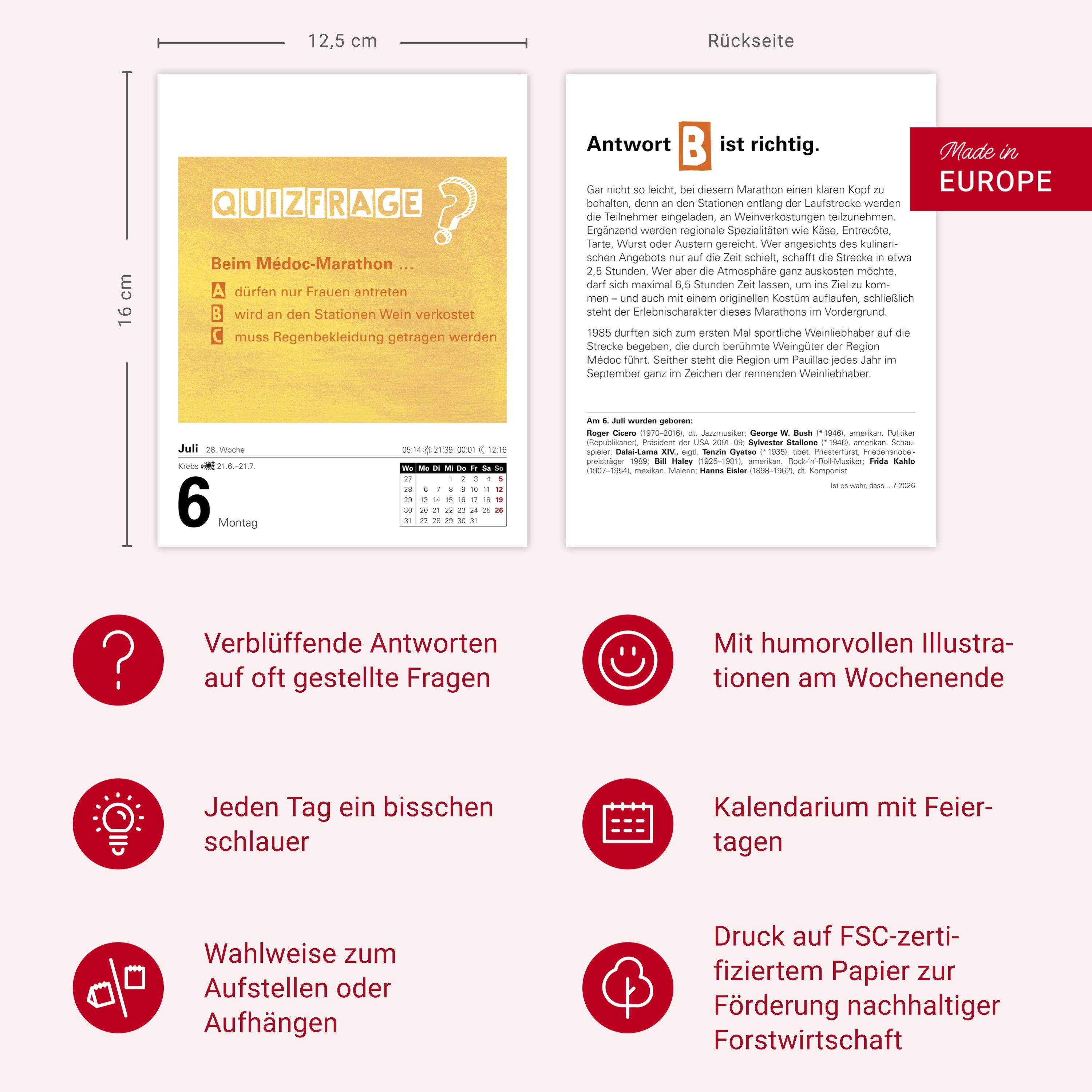 Beispielinhalt (Bild) Ist es wahr, dass ...? Tagesabreißkalender 2026 - Alltagswissen auf dem Prüfstand