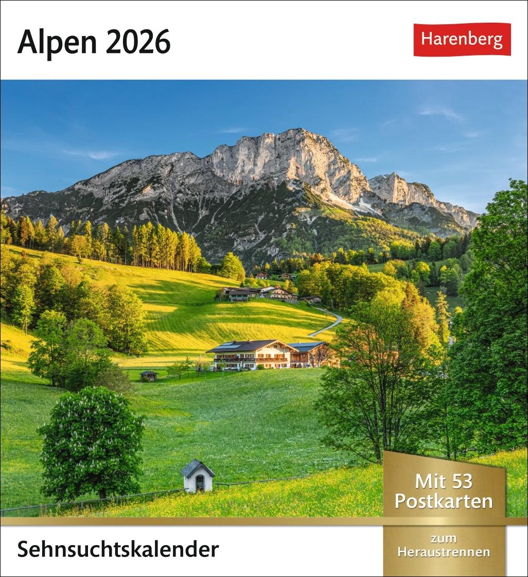 Vorderes Coverbild Alpen Sehnsuchtskalender 2026 - Wochenkalender mit 53 Postkarten
