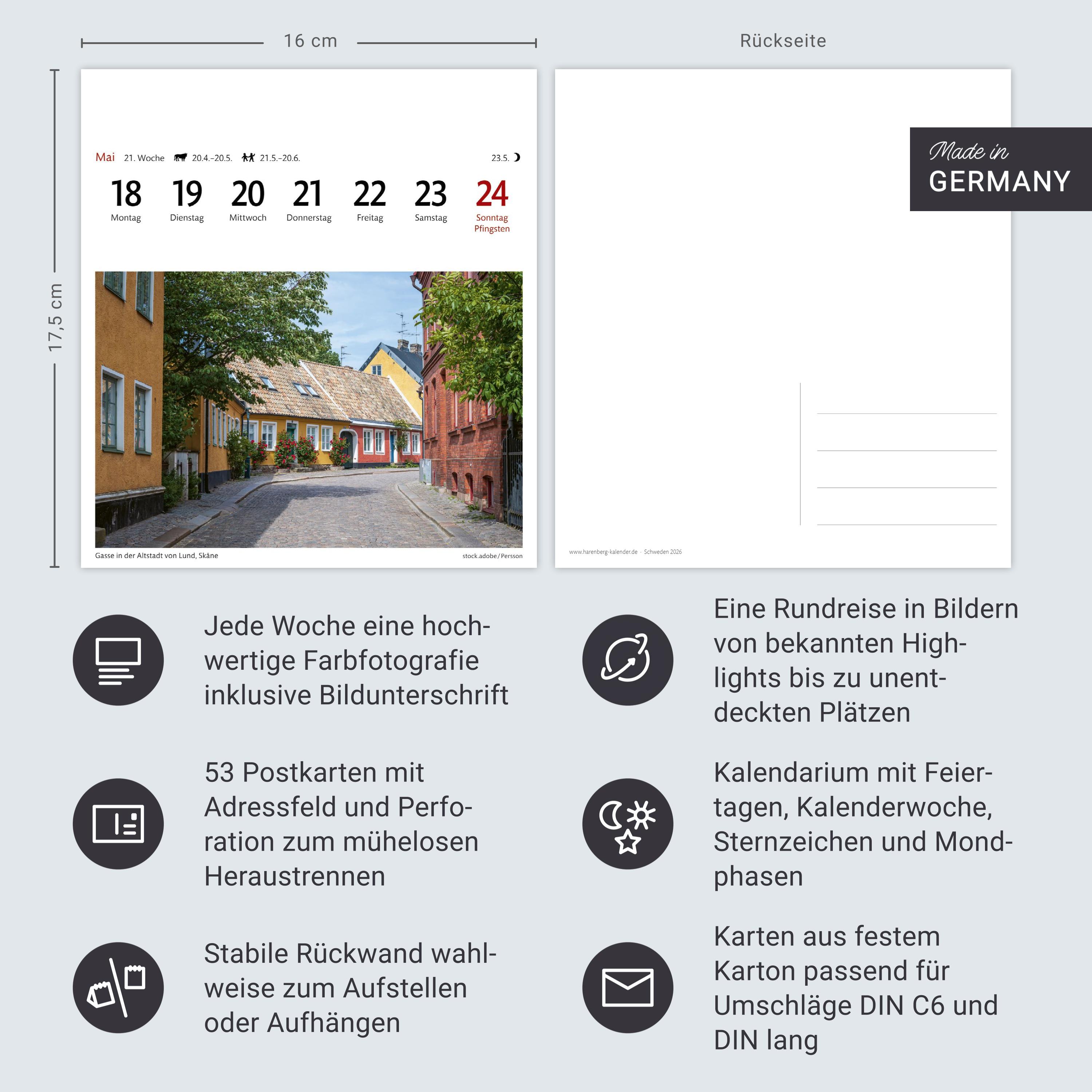 Beispielinhalt (Bild) Schweden Sehnsuchtskalender 2026 - Wochenkalender mit 53 Postkarten