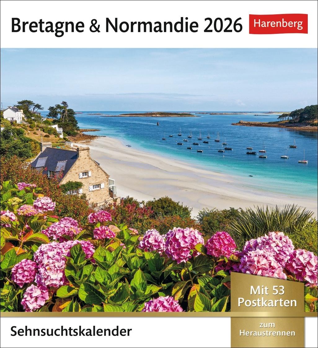 Vorderes Coverbild Bretagne & Normandie Sehnsuchtskalender 2026 - Wochenkalender mit 53 Postkarten